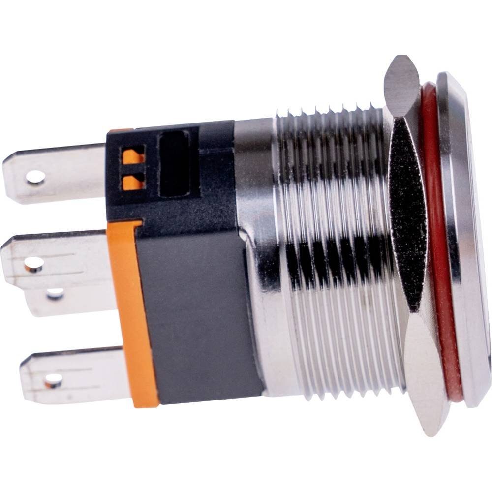 Joy-it Schalter Druckschalter Stahl, 250V, 15A, LEDEin/Aus, IP67, IK10 BUTTON22C-L-RD, beleuchtbar, Einbau, mit Adapter, mit Anschlussleitung, mit Gewinde, m