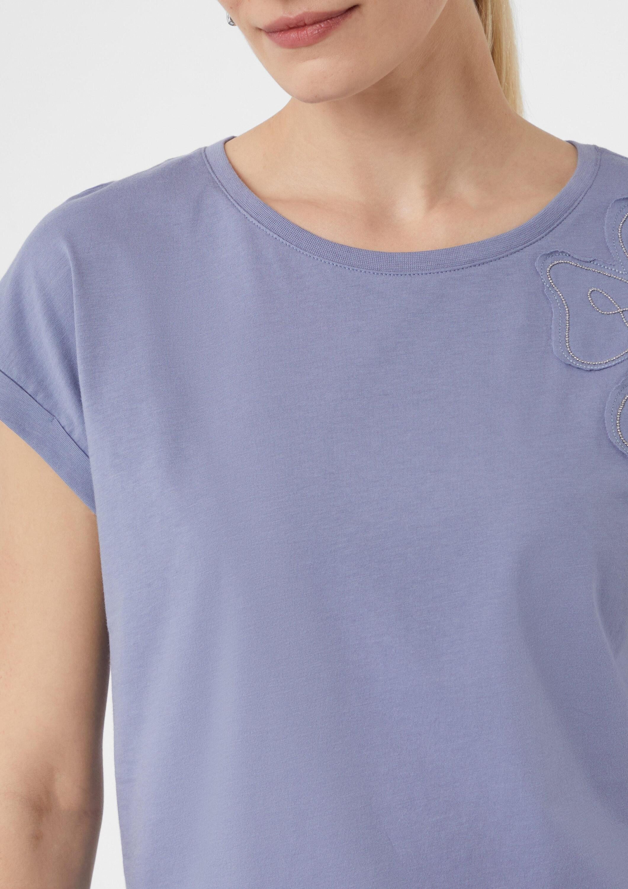 comma Kurzarmshirt T-Shirt T-Shirt mit überschnittenen Schultern und Artwork