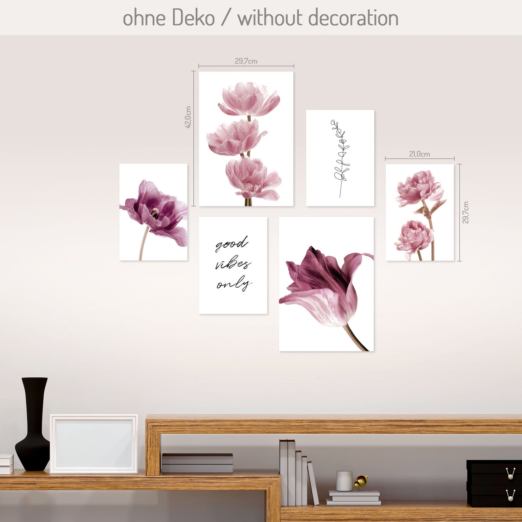 Kreative Feder Poster Flowers, Blume (Set, 6 St), 6-teiliges Poster-Set, Wandbild, Posterwand, optional mit Rahmen