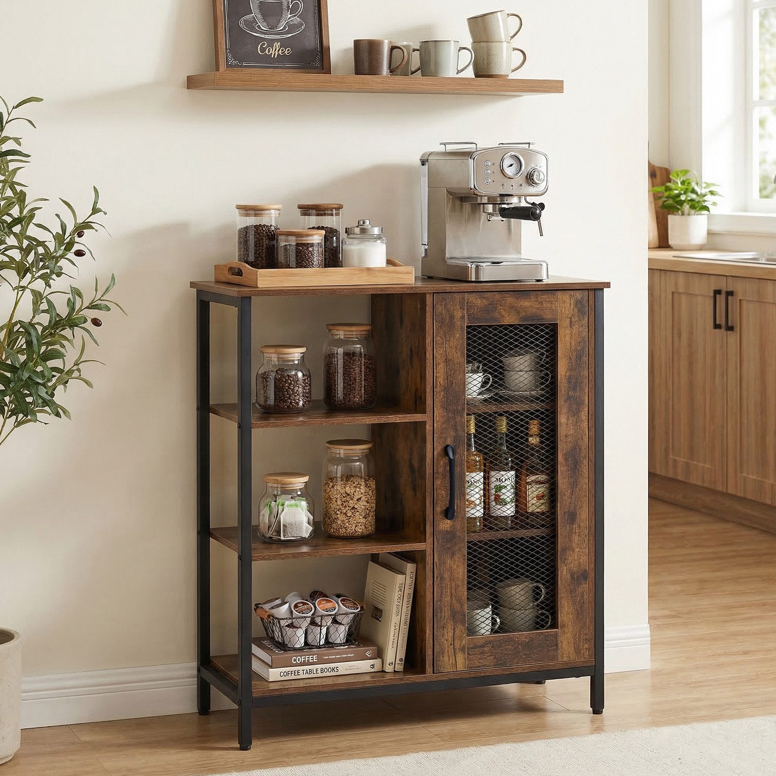 COSTWAY Sideboard, Küchenbuffet mit Tür, offenen Ablagen Anrichteschrank