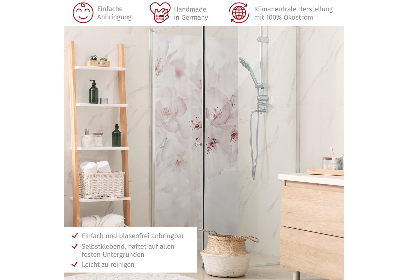 Thumbnail - Bilderdepot24 Badrückwand Blumen rosa Duschrückwand ohne Bohren Dusche Landhaus, (1-tlg., Hart-Folie Premium matt 0,61 m...