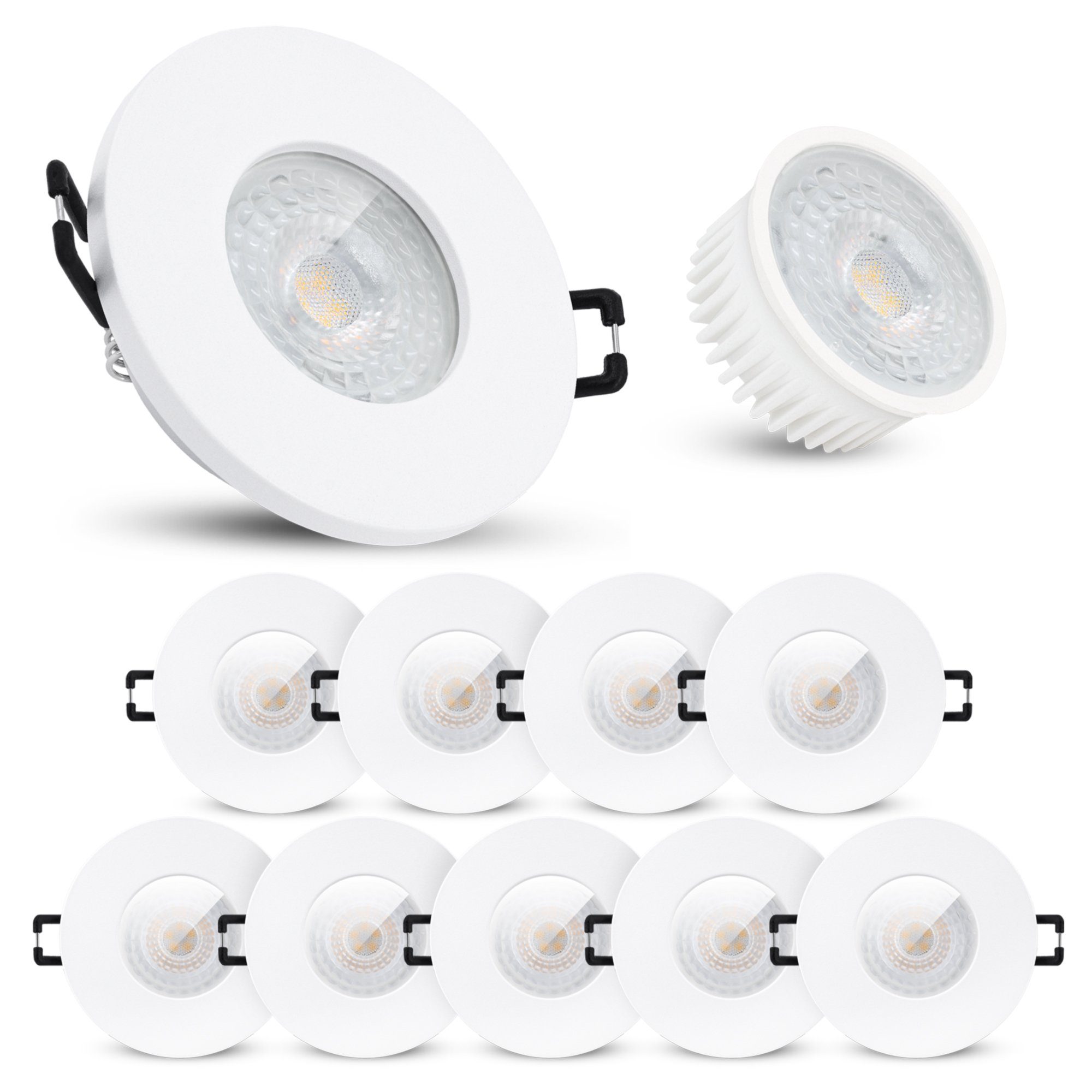 linovum LED Einbaustrahler 10er Set flache LED Bad Einbaustrahler IP65 in  rund & weiß mit LED 5W neutralweiß 230V, Leuchtmittel inklusive,  Leuchtmittel inklusive
