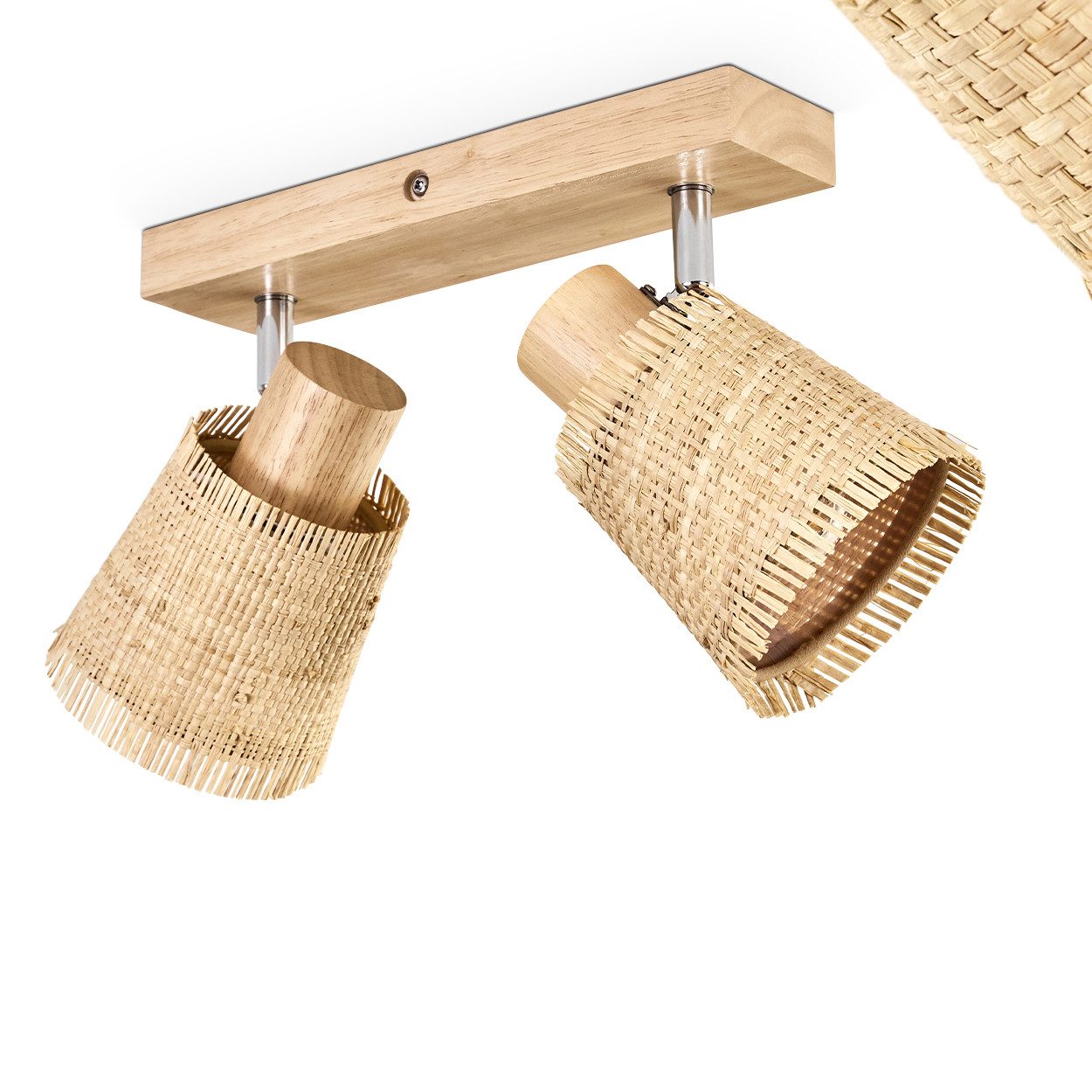 hofstein Deckenleuchte moderne Deckenlampe aus Holz/Metall/Bast günstig online kaufen