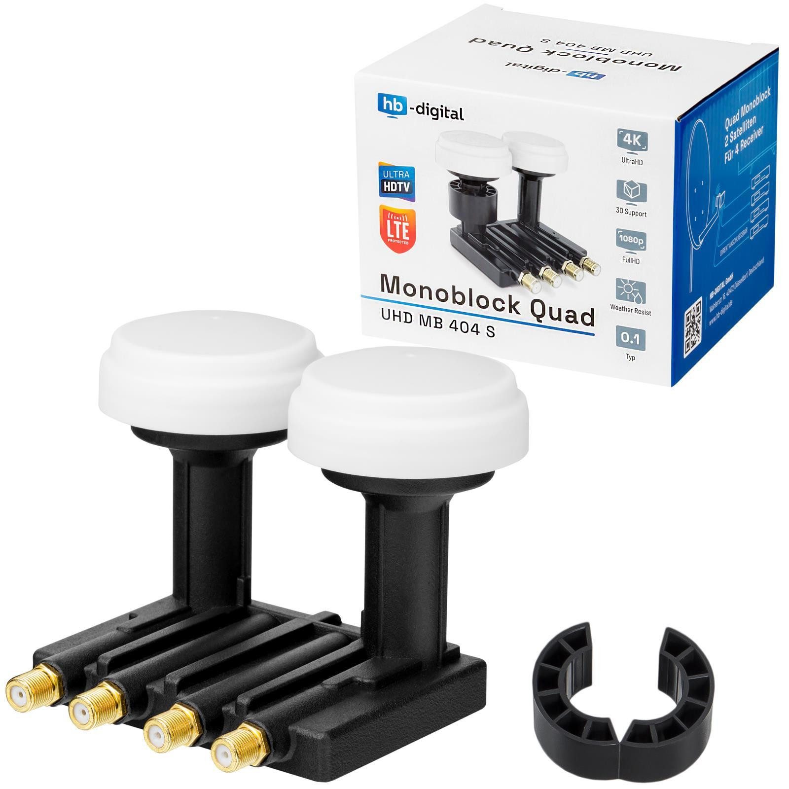 HB-DIGITAL Monoblock LNB Quad UHD MB 404 S für 4 Teilnehmer/Receiver Universal-Single-LNB (für 4 Teilnehmer, ASTRA 19,2° und HOTBIRD 13)