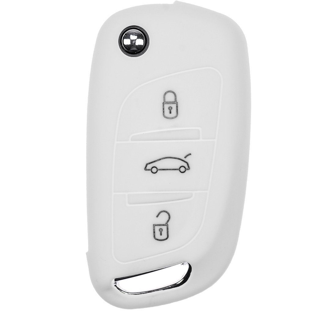 mt-key Schlüsseltasche Autoschlüssel Softcase Silikon Schutzhülle Weiß, für Citroen Berlingo C4 DS3 DS4 DS5 DS6 3 Tasten Klappschlüssel