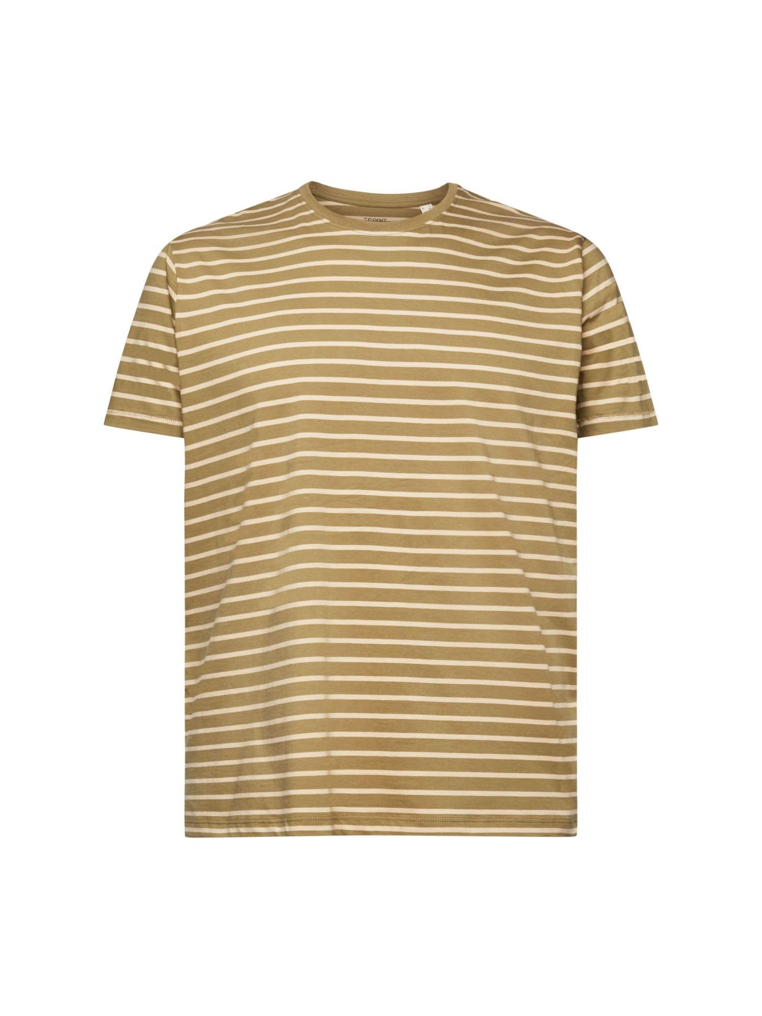 edc by Esprit T-Shirt Gestreiftes Jersey T-Shirt, 100 % Baumwolle (1-tlg) OLIVE
