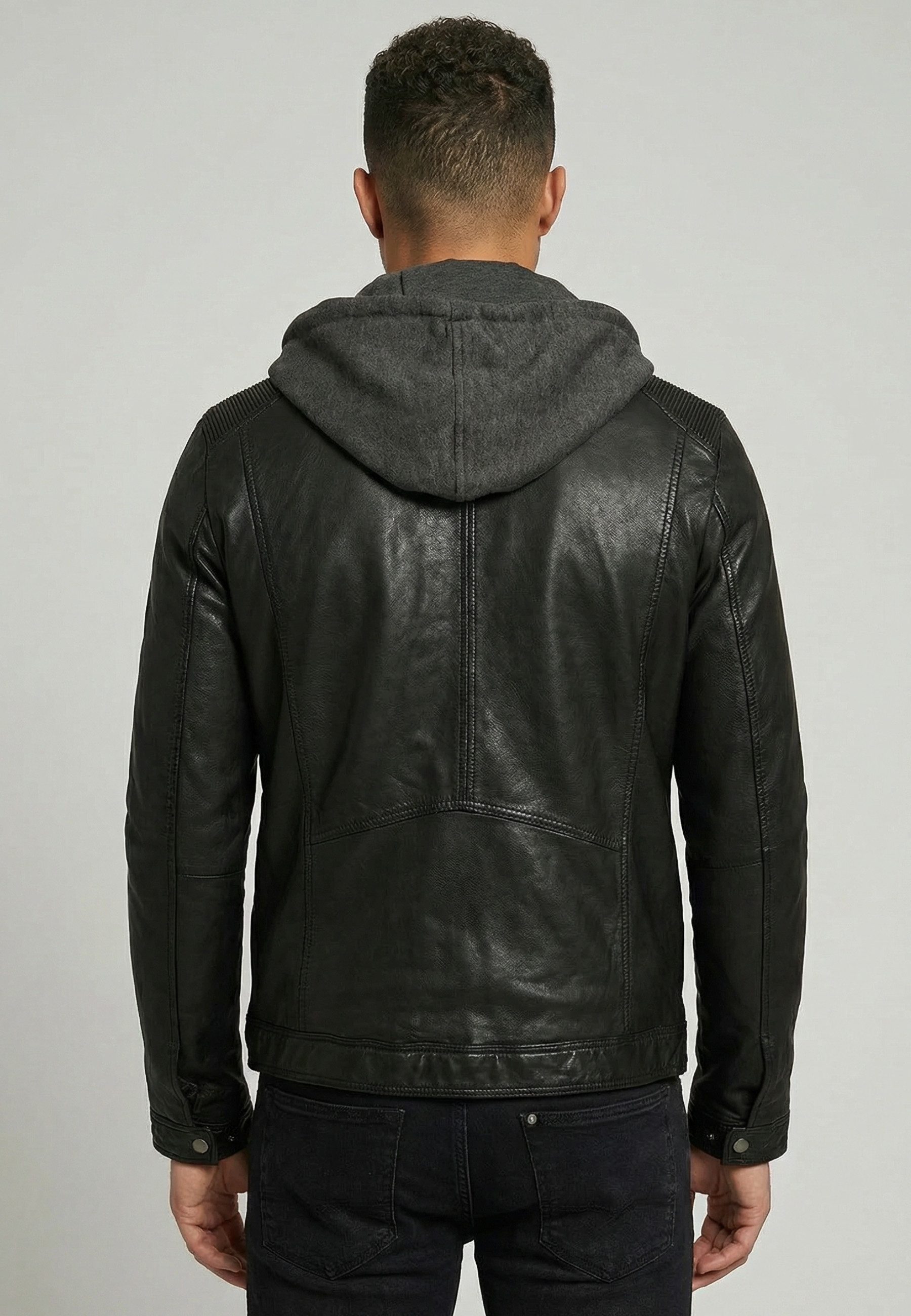 RICANO Lederjacke Nate Lederjacke mit abnehmbarer Kaputze und Kordelzug