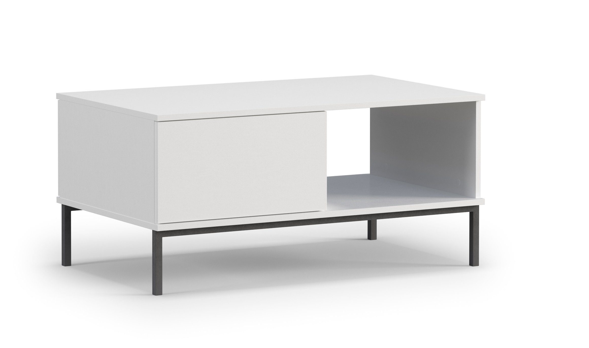 Stylefy Couchtisch Uliveto (Wohzimmertisch, Holzwerkstoff, aus Beistelltisch), Tischplatte, Stauraum Matt unter Metall, Design Weiß Modern
