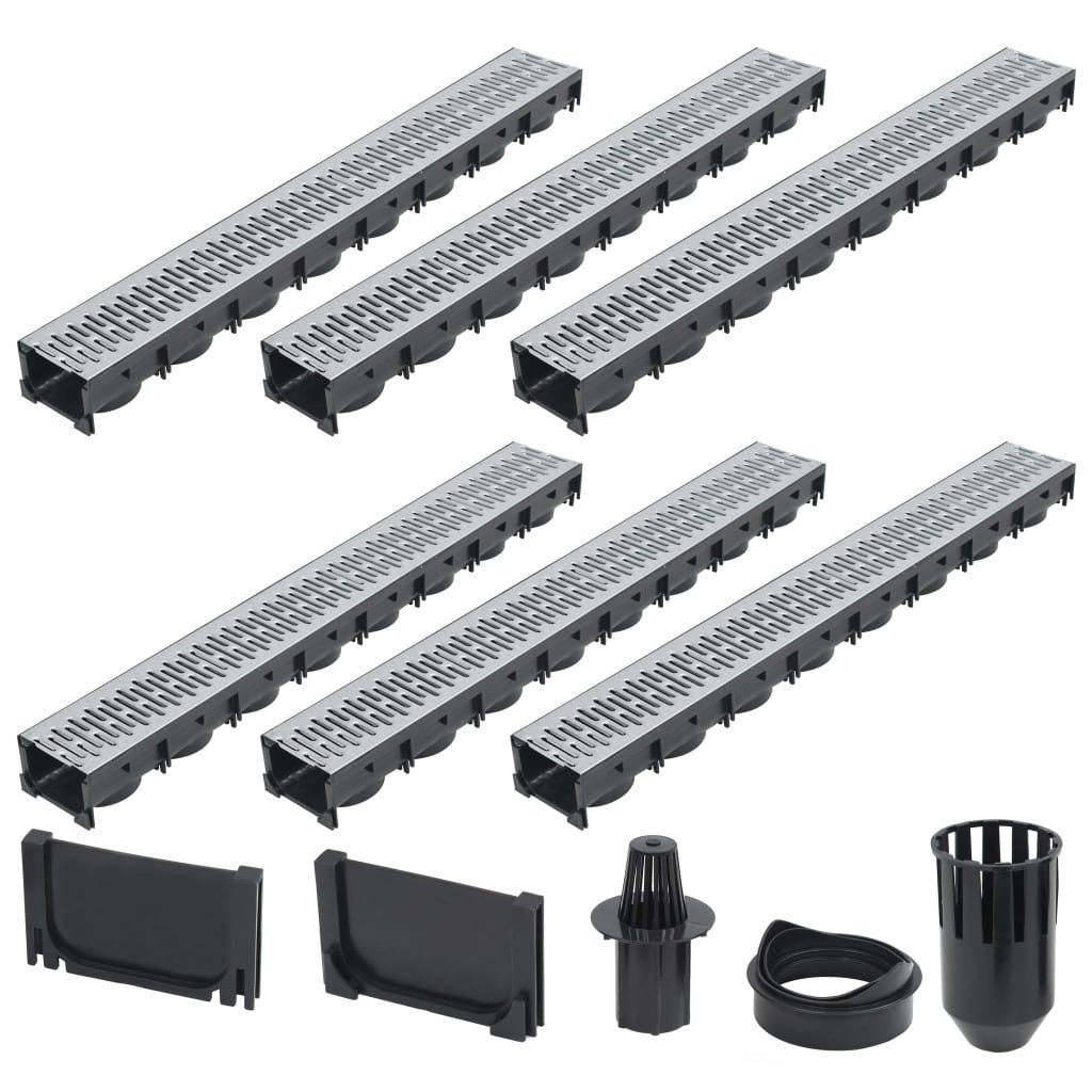 vidaXL Duschrinne Entwässerungskanäle 6 Stk. Verzinkter Stahl 6 m, 6x Entwässerungsrinne Komplett Set Verzinkter Stahl 6m Bodenrinne