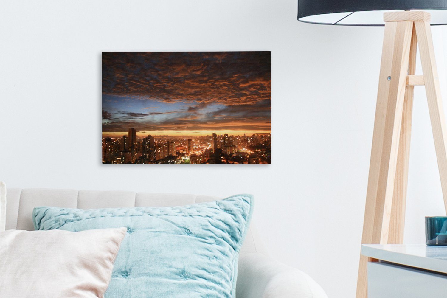 Panorama von Wandbild St), Aufhängefertig, cm Sonnenuntergang, 30x20 brasilianischen (1 Wanddeko, Skyline Leinwandbilder, OneMillionCanvasses® der Curitiba Leinwandbild bei