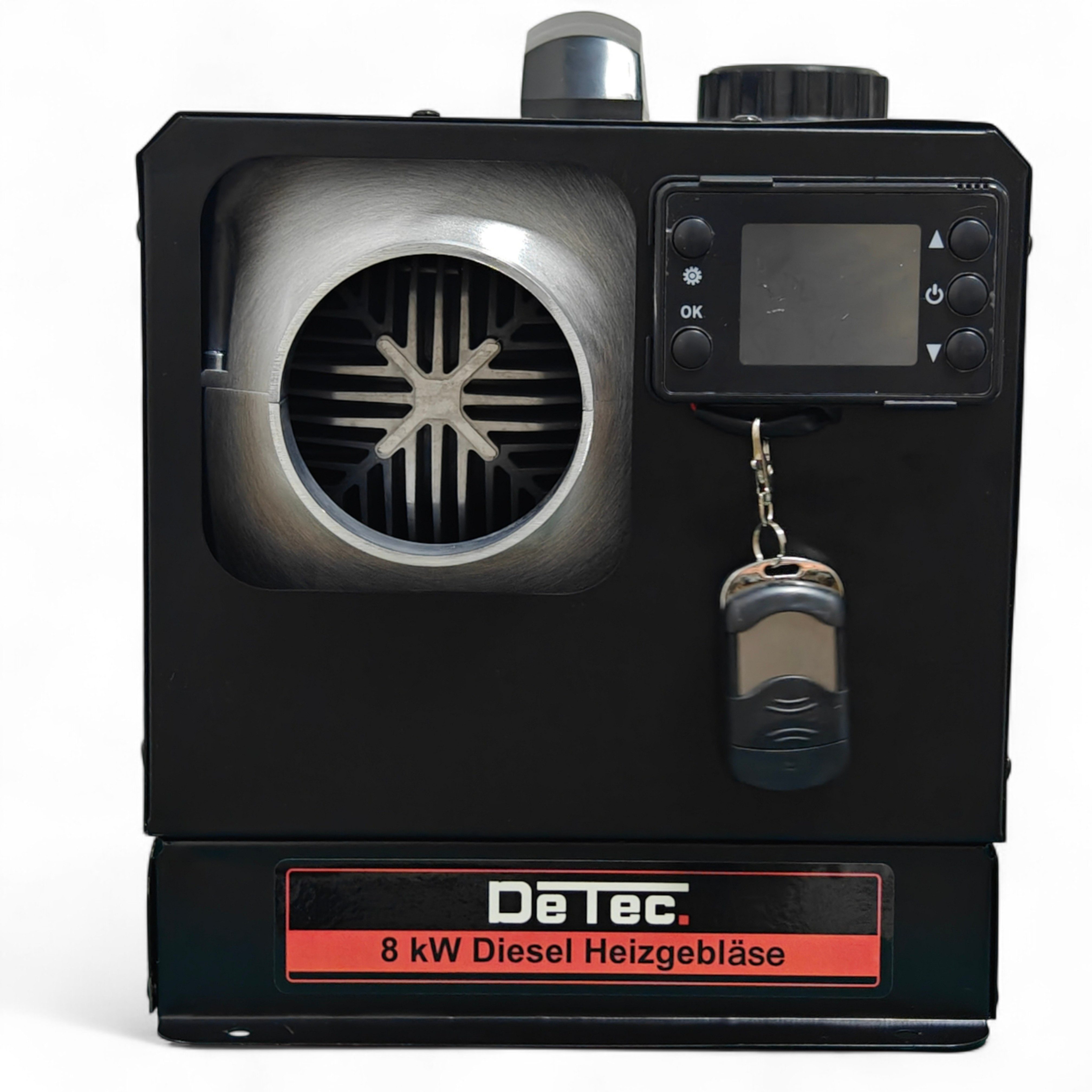 DeTec. Heizgerät DT-8Di indirekte Dieselkanone 8kW Schwarz 12V & 230V 5L Tank, Tank, Thermostat & Füllstandanzeige – Leistungsstarkes Ölheizgebläse