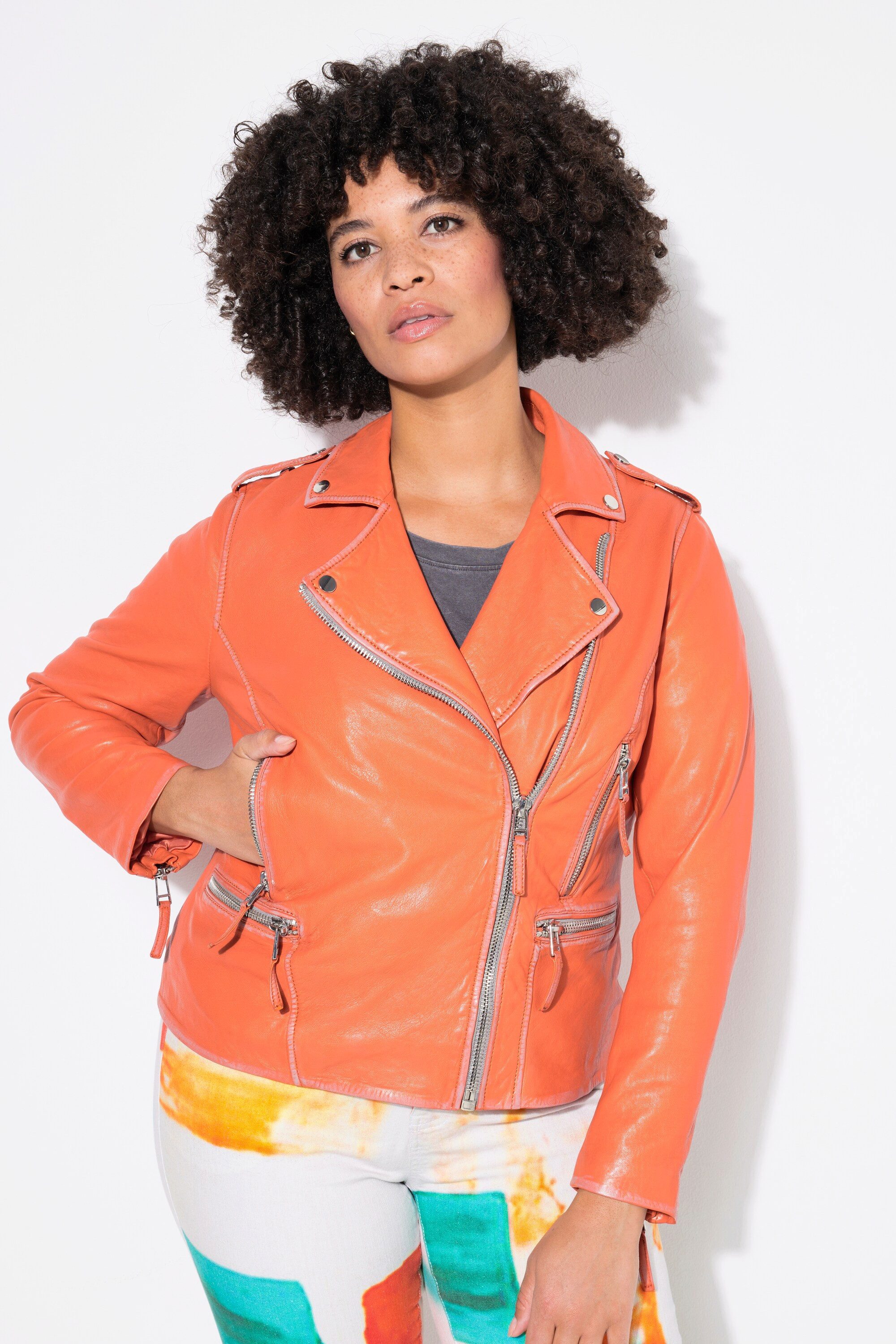 Angel of Style Lederjacke Leder-Bikerjacke echtes Leder Farbe Langarm