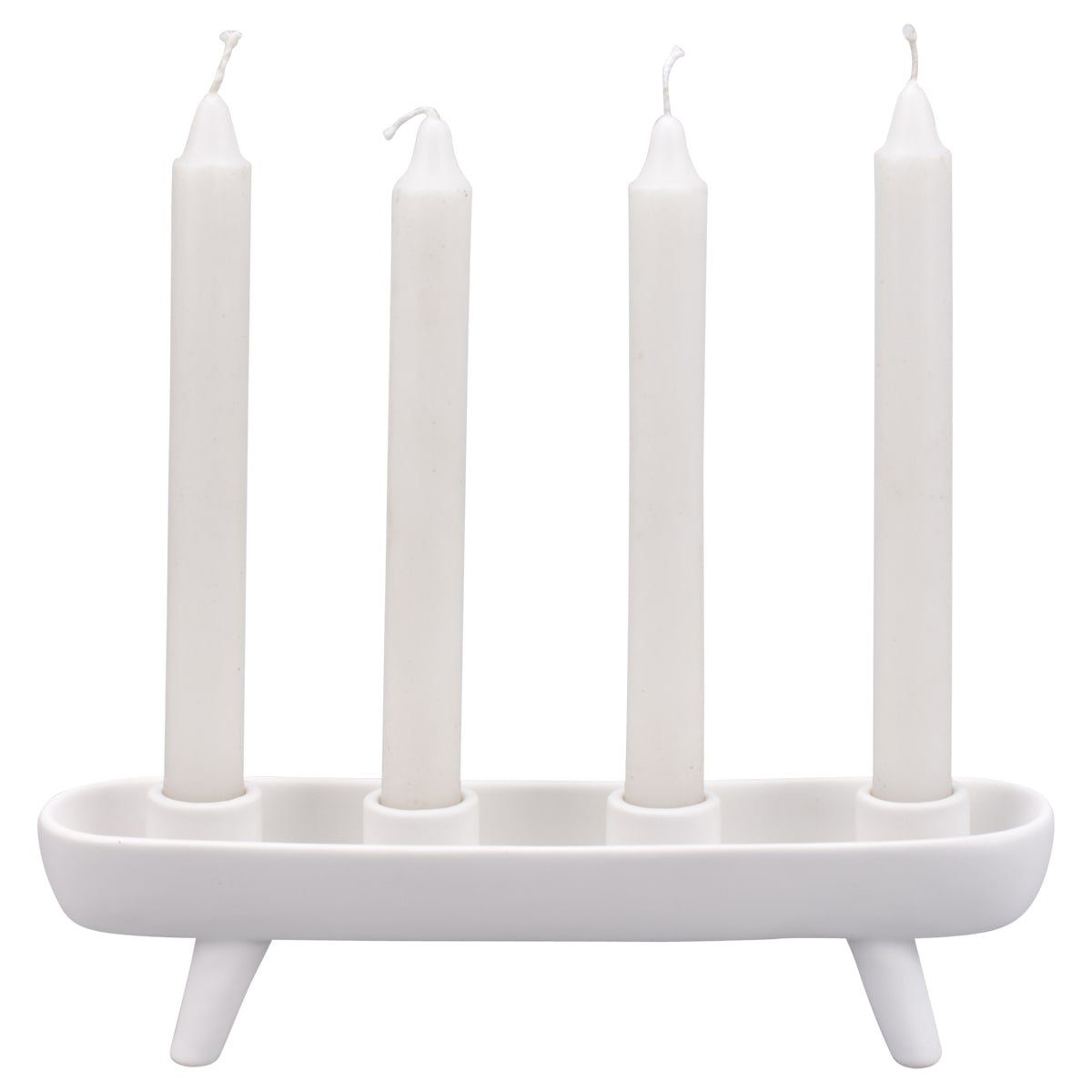 matches21 HOME & HOBBY Kerzenhalter Moderner Steingut Adventskranz Kerzenhalter eckig weiß 27,5 cm (1 St), Stabkerzen-Halter länglich als Advent Weihnachten Tischdeko