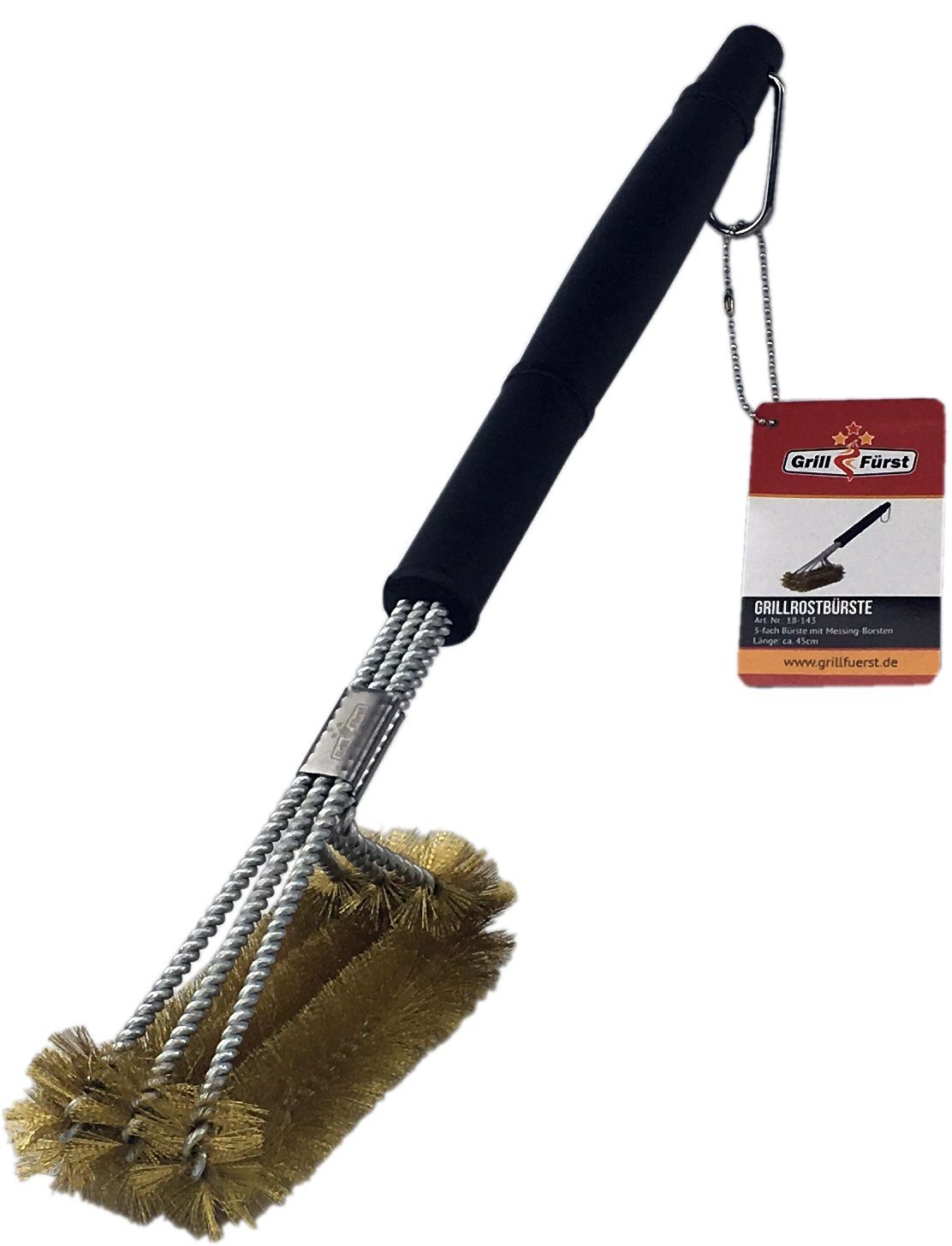Grillfürst Grillbürste Grillfürst Grillbürste Messing für Gusseisen Roste, mit langem 3-fach Bürstenkopf