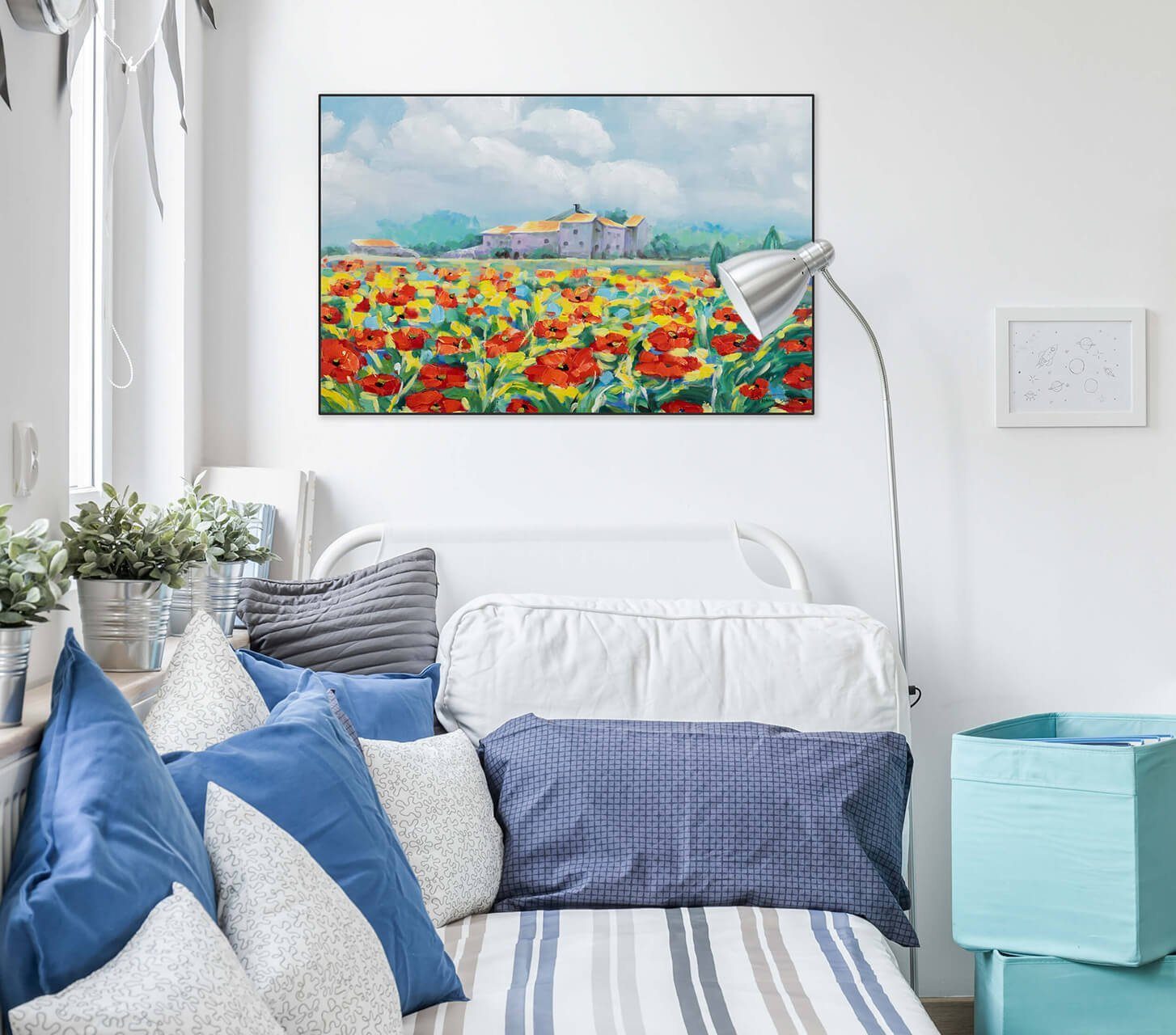 93x63 Wohnzimmer Mohnblumenzeit Gemälde 100% HANDGEMALT Wandbild Leinwandbild cm, KUNSTLOFT