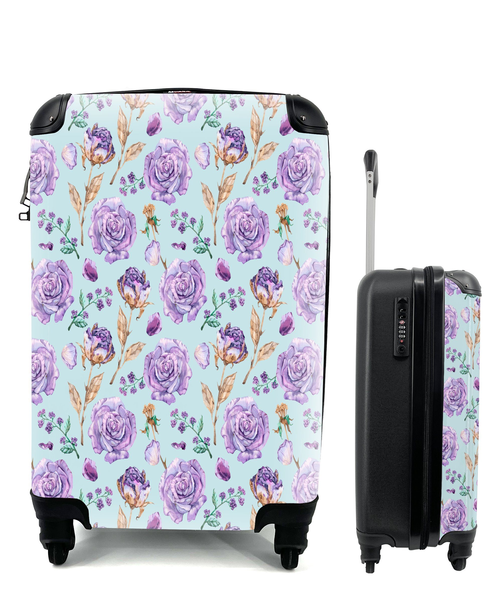 Vollständige Produktpalette MuchoWow Handgepäckkoffer Blumen Rosen Handgepäck Lila, 4 - mit - Reisetasche Reisekoffer Ferien, rollen, Trolley, für Rollen