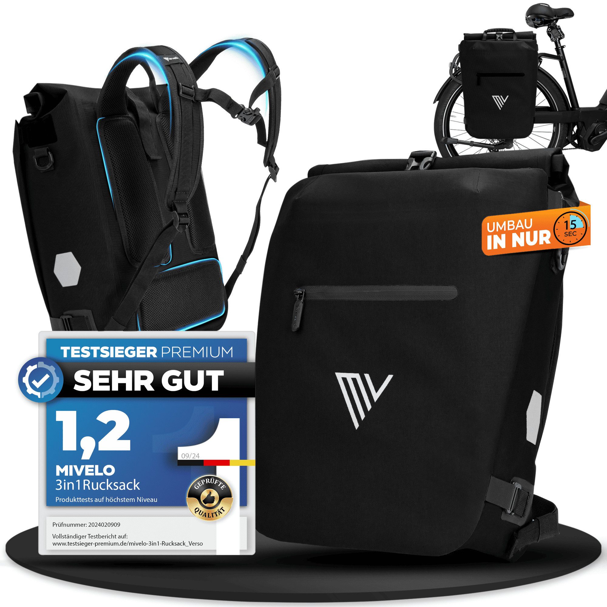 Fahrradtasche Rucksack Kombination für Fahrrad Gepäckträger wasserdicht