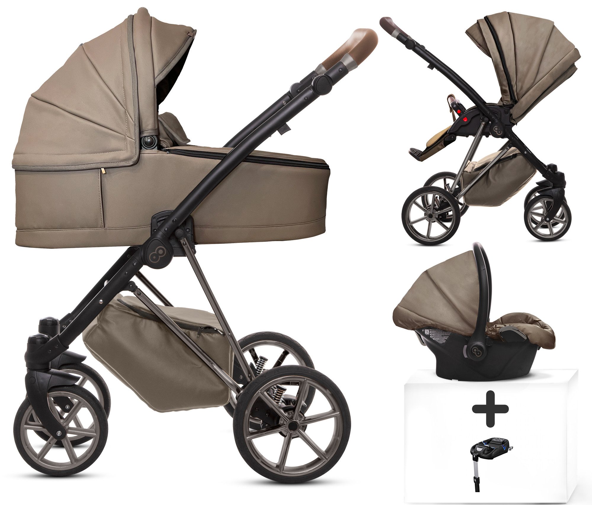 Kombi-Kinderwagen 4 in 1 Musse Royal, Baby Buggy Babywanne Autositz Isofix Basis