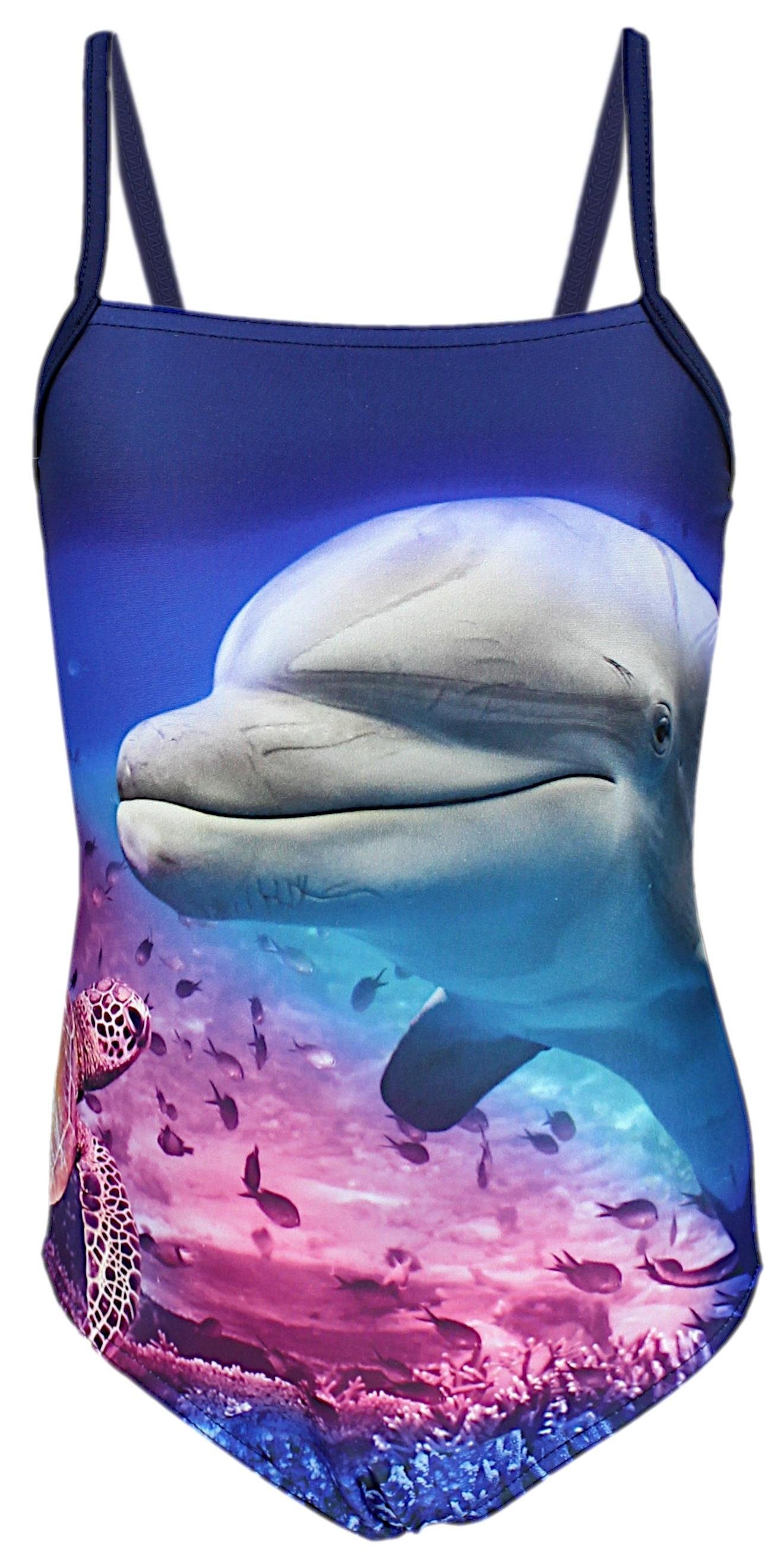 Dunkelblau Badeanzug / Mädchen Streifen Spaghettiträgern Delphin Rosa Badeanzug / Aquarti Aquarti mit