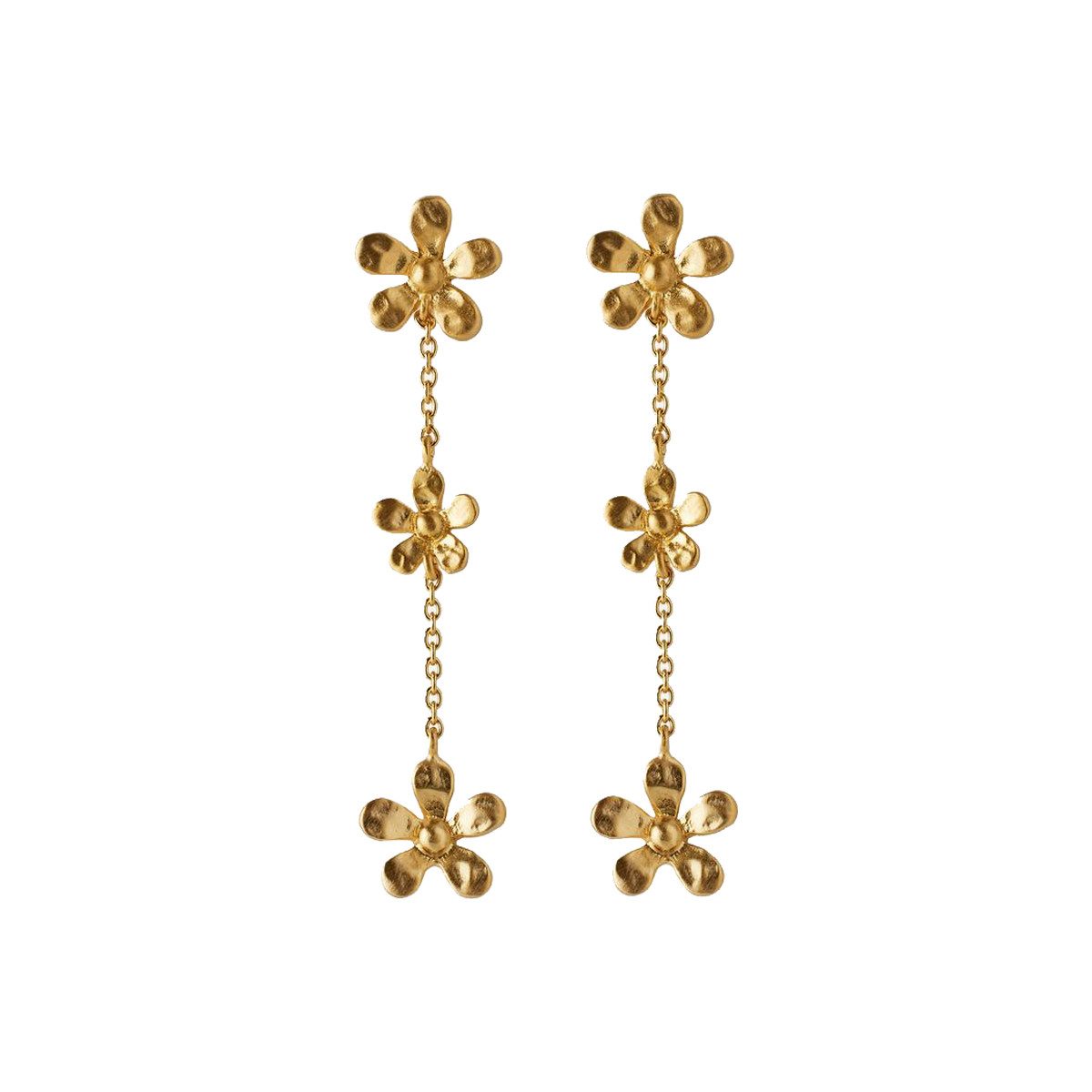 Pernille Corydon Paar Ohrhänger Damen Gold - Wild Poppy Ohrkette vergoldet in Blumenform 4,8 cm, Silber 925, 18 Karat Vergoldet
