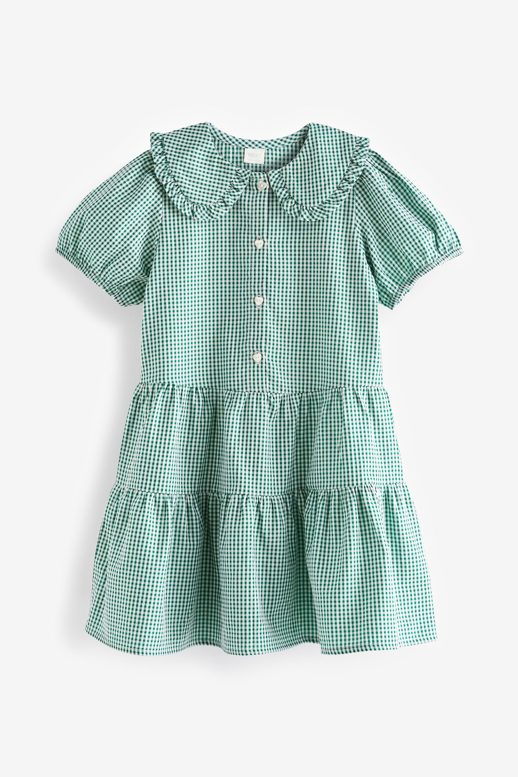Next Volantkleid Gestuftes Kleid mit Vichykaros + hübschem Kragen (1-tlg)