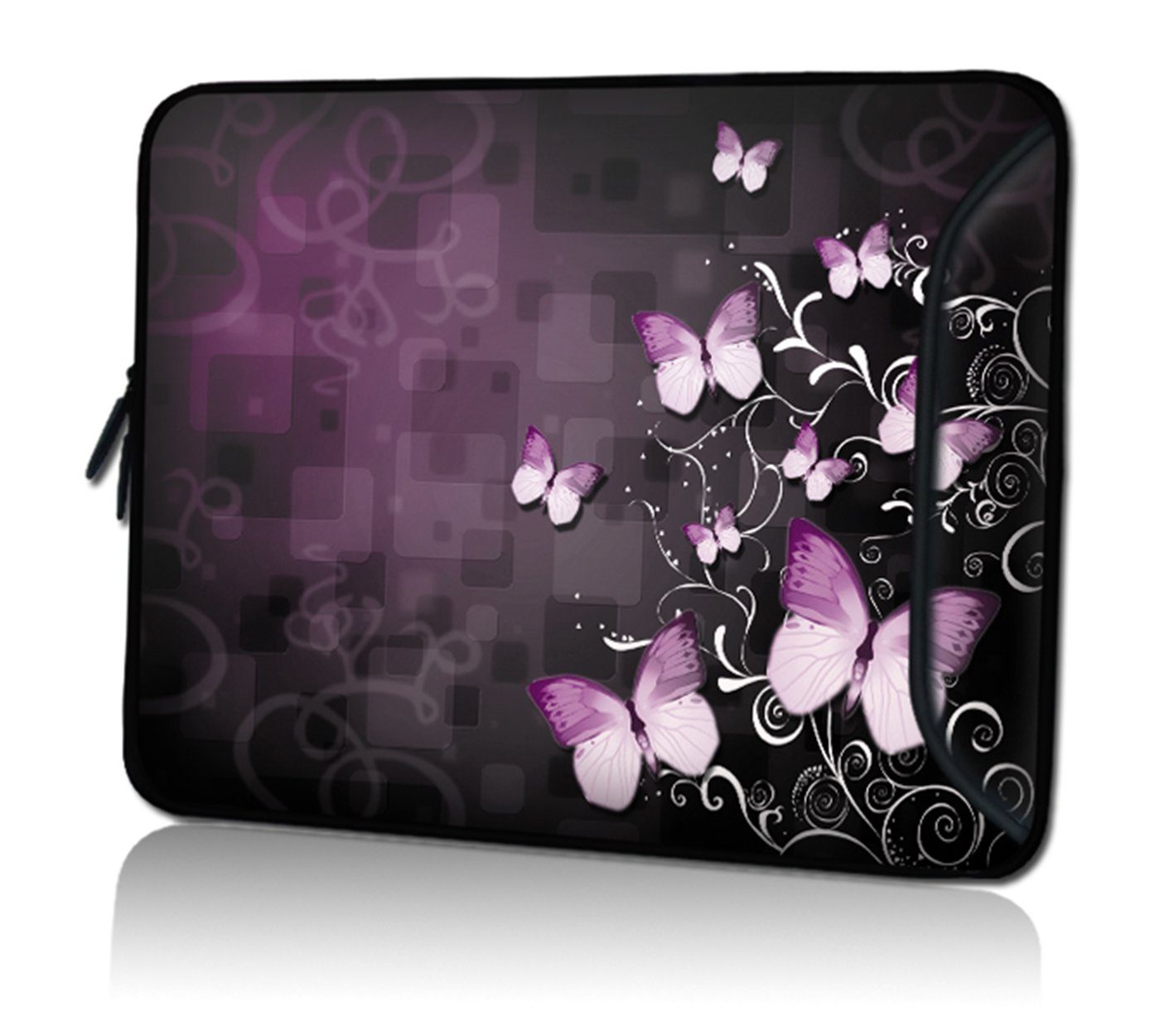 wortek Laptoptasche für Laptops bis 15,4", Schmetterling Schwarz Pink, Wasserabweisend