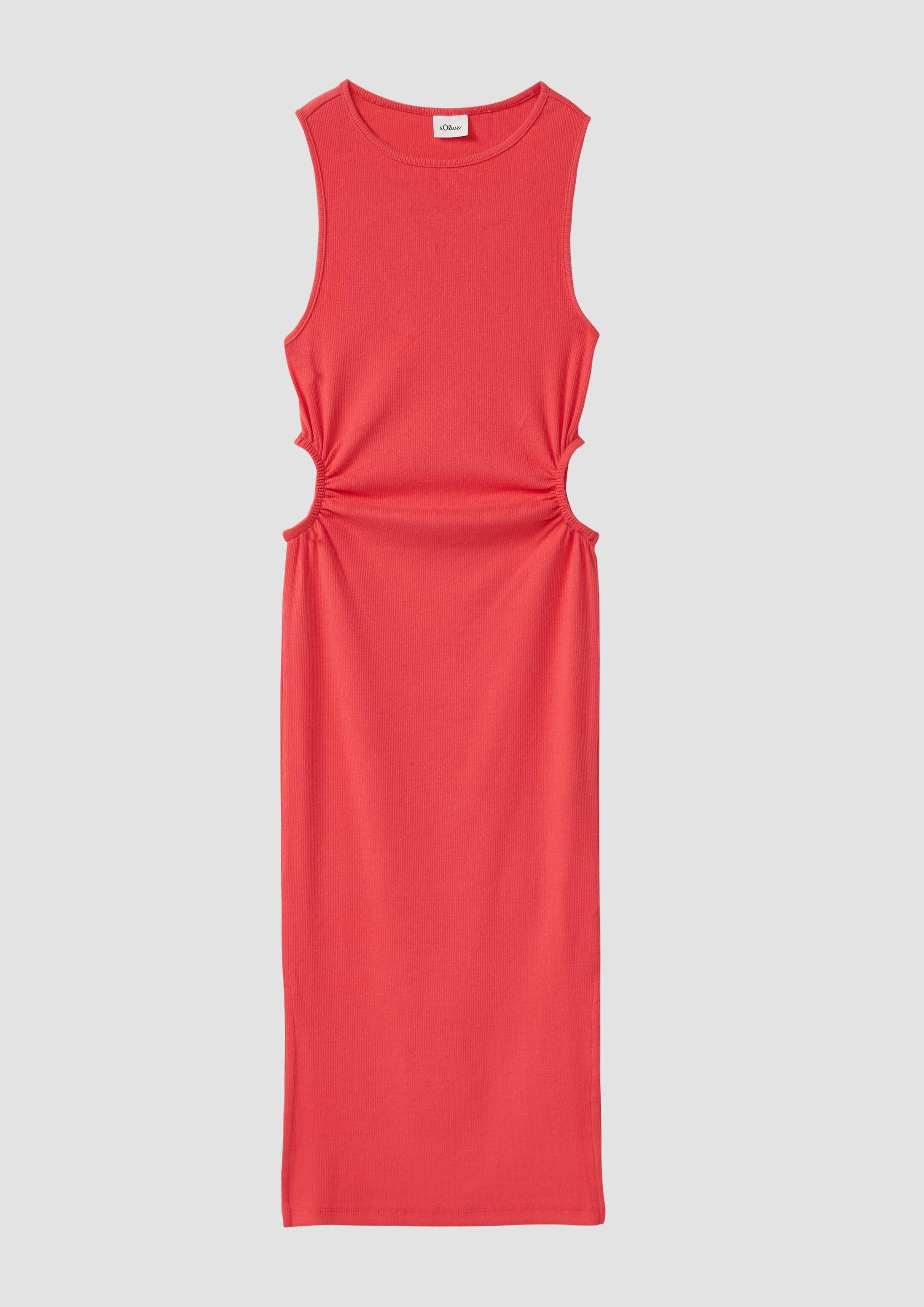 s.Oliver Midikleid Kleid Geripptes Midi-Kleid mit Cut-out und Schlitz
