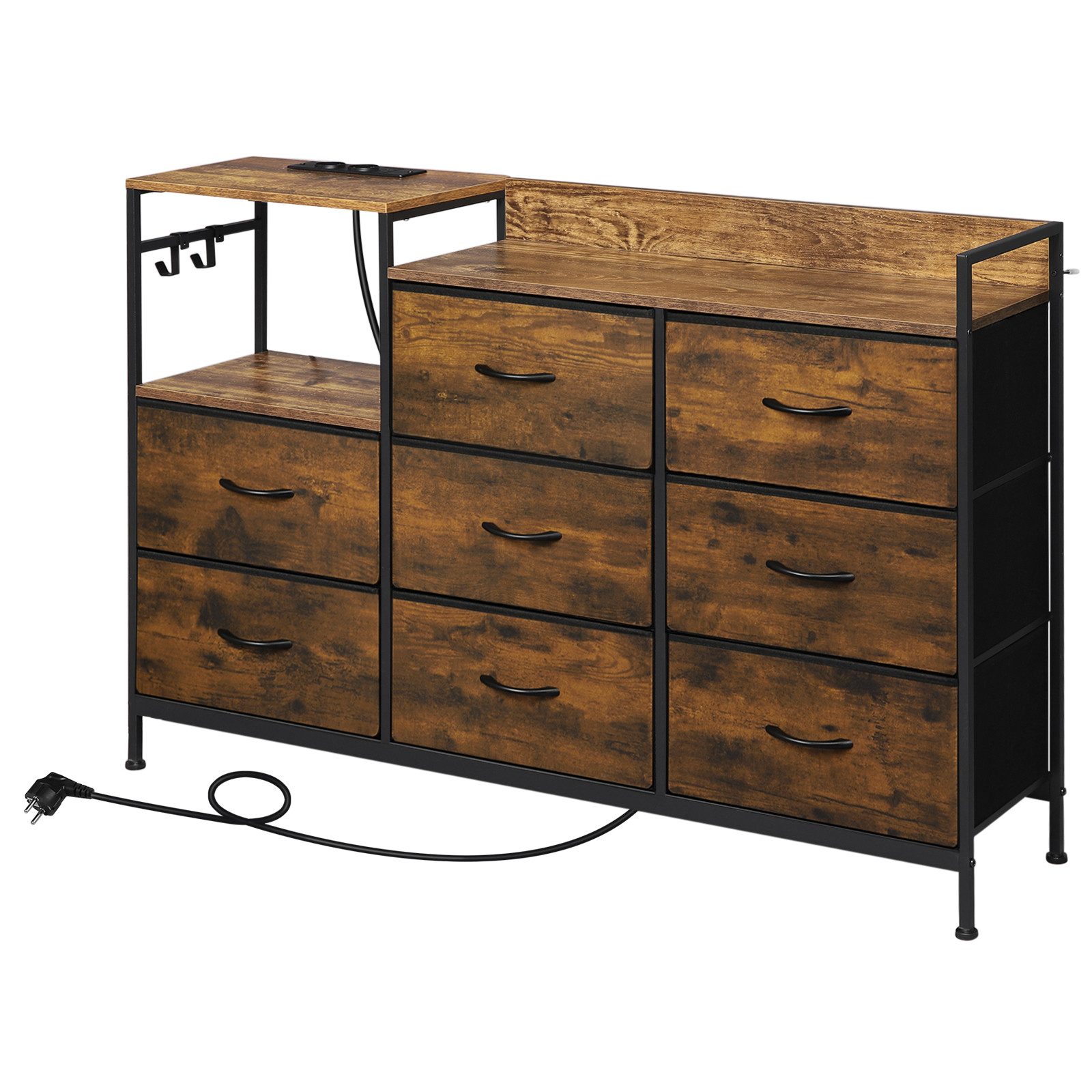 Woltu Kommode (1 St), mit 8 Schubladen Steckdosen, Metallrahmen Holzwerkstoff