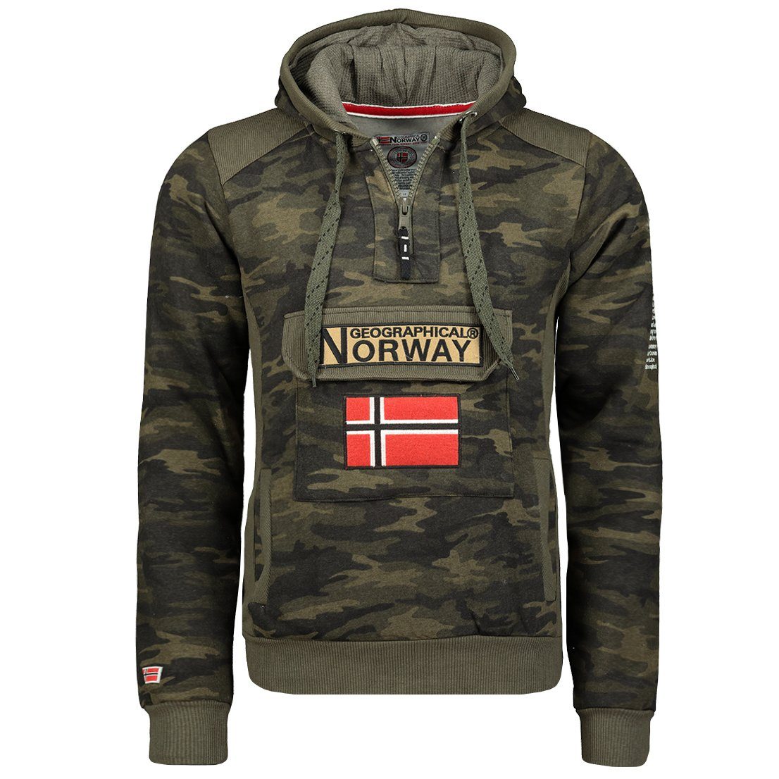 Geographical Norway Kapuzenpullover Gymclass by leyoley mit großer Bauchtasche und warmer Kapuze Camo Khaki