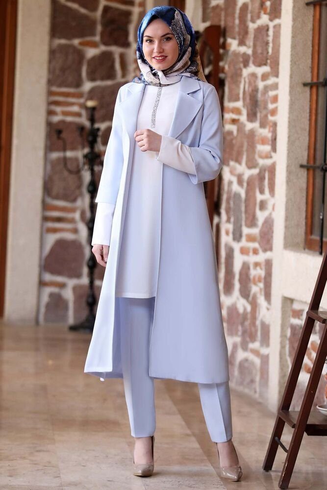 fashionshowcase Hosenanzug 3-teilig Damen Long Blazer Hose und Tunika - Modest Fashion Outfit (Set, Outfit) 3/4-Ärmel