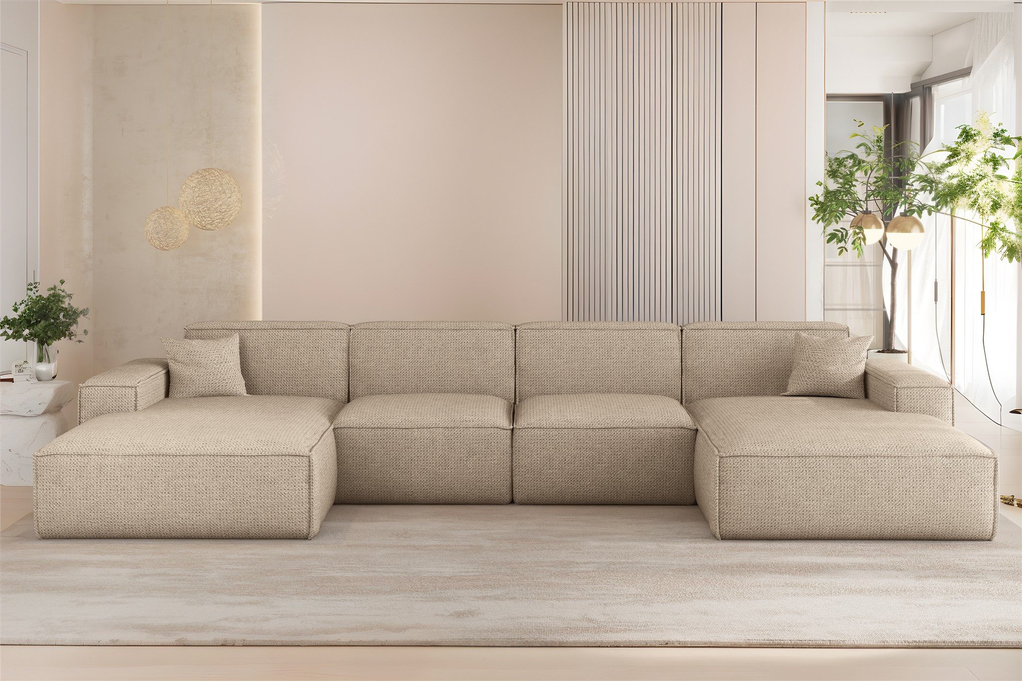 Fun Мебель Wohnlandschaft Sofa U-Form CELES PREMIUM in Stoff Artico (378 cm), Rundumbezug, 2 x Zierkissen