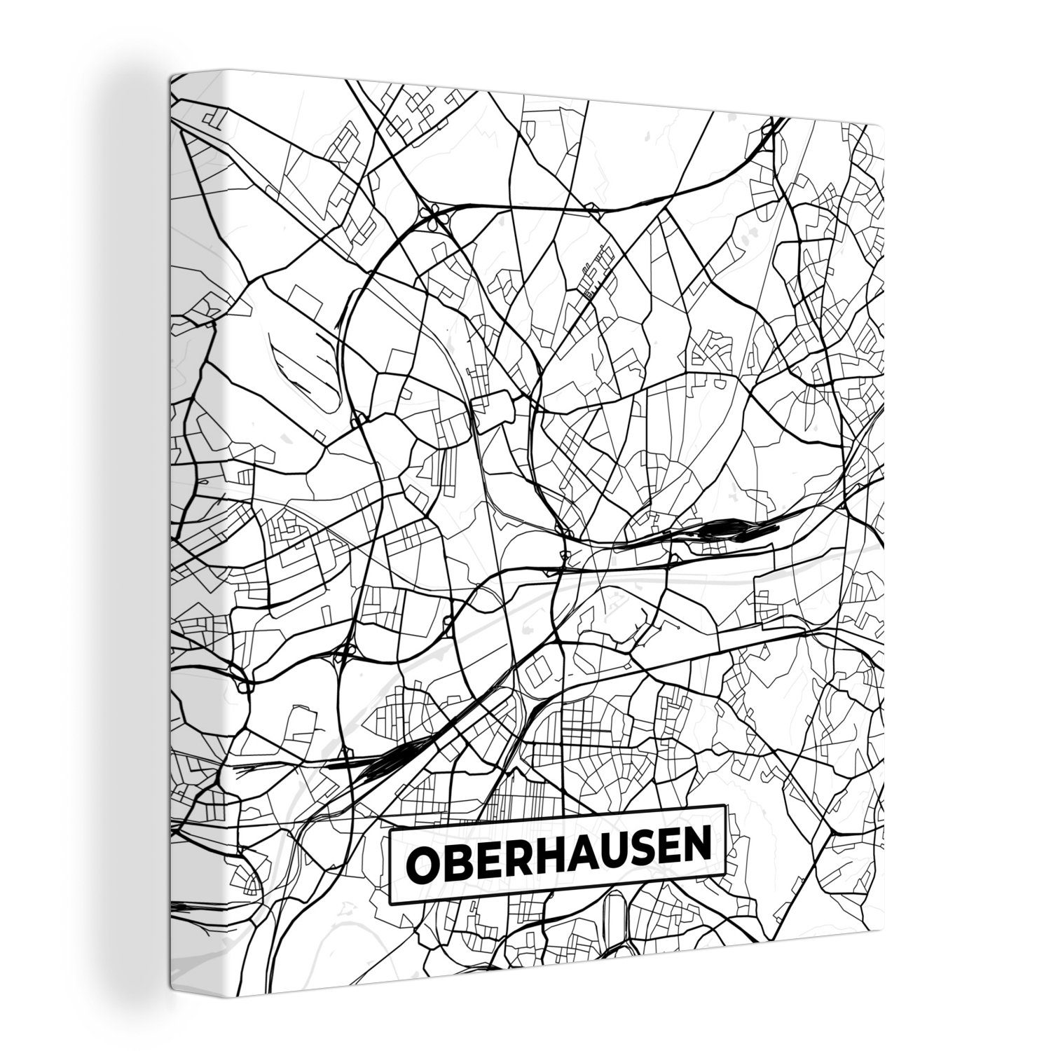 OneMillionCanvasses® Leinwandbild Oberhausen - Karte - Stadtplan, (1 St), Leinwand Bilder für Wohnzimmer Schlafzimmer
