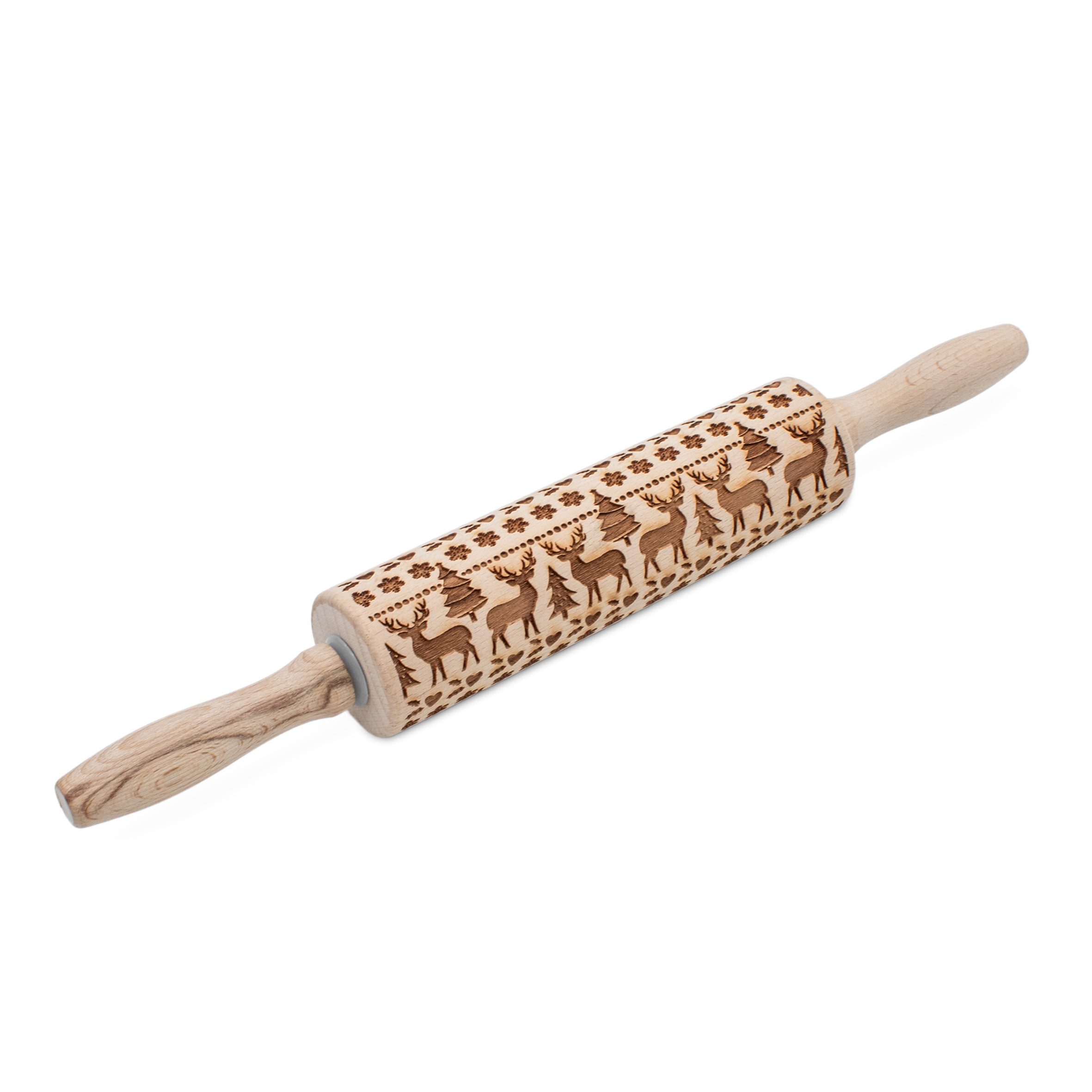Spetebo Teigroller aus Holz mit geprägtem Weihnachtsmotiv Holz, (39 cm x 5 cm, 1-tlg., Keksteig Roller), perfekt zum Plätzen backen in der Weihnachtszeit