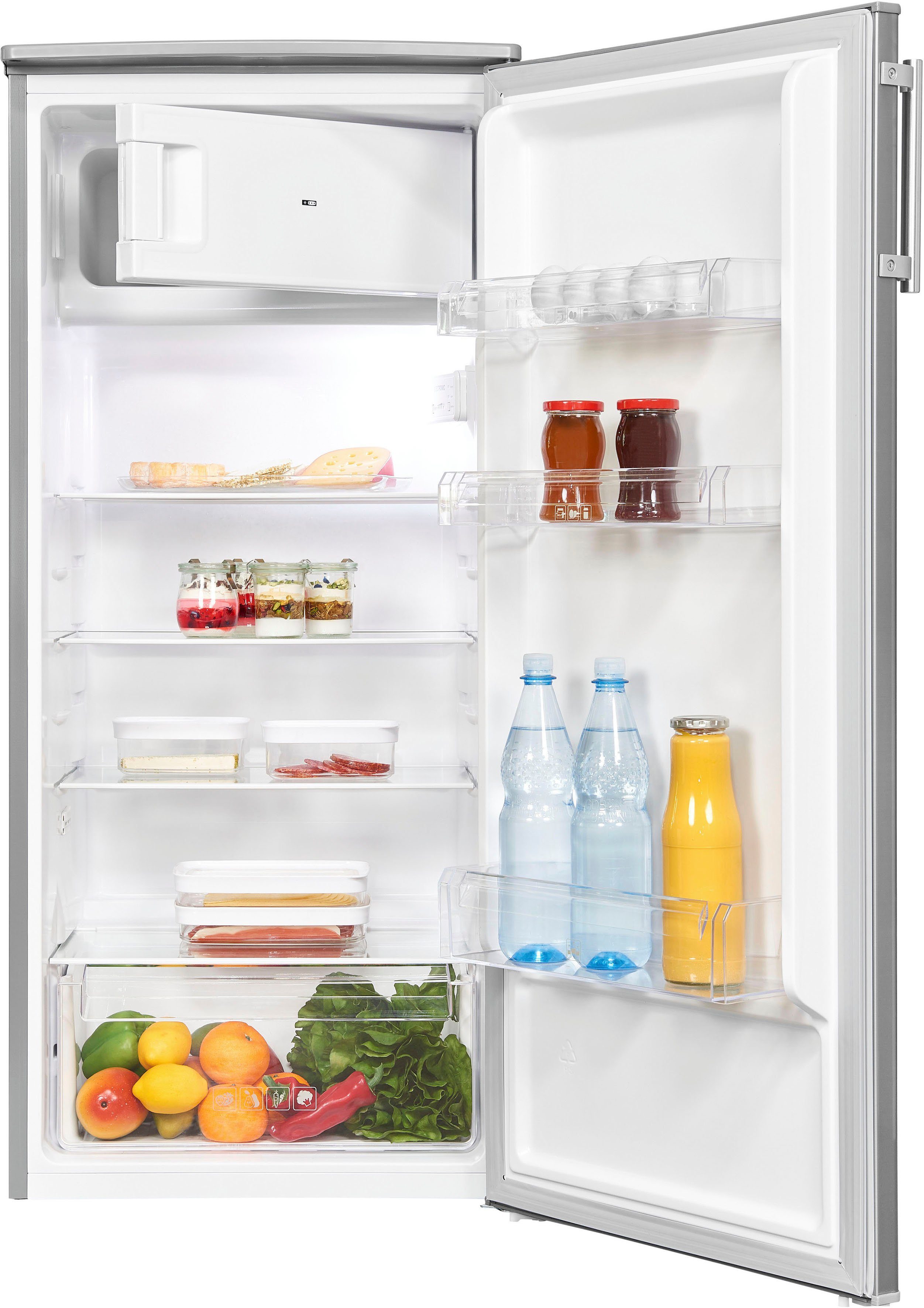 exquisit Kühlschrank KS185-4-HE-040E inoxlook, 123,2 cm hoch, 55 cm breit, Perfekte Kühlung für jede Küche: 190 L, schnell & flexibel einsetzbar