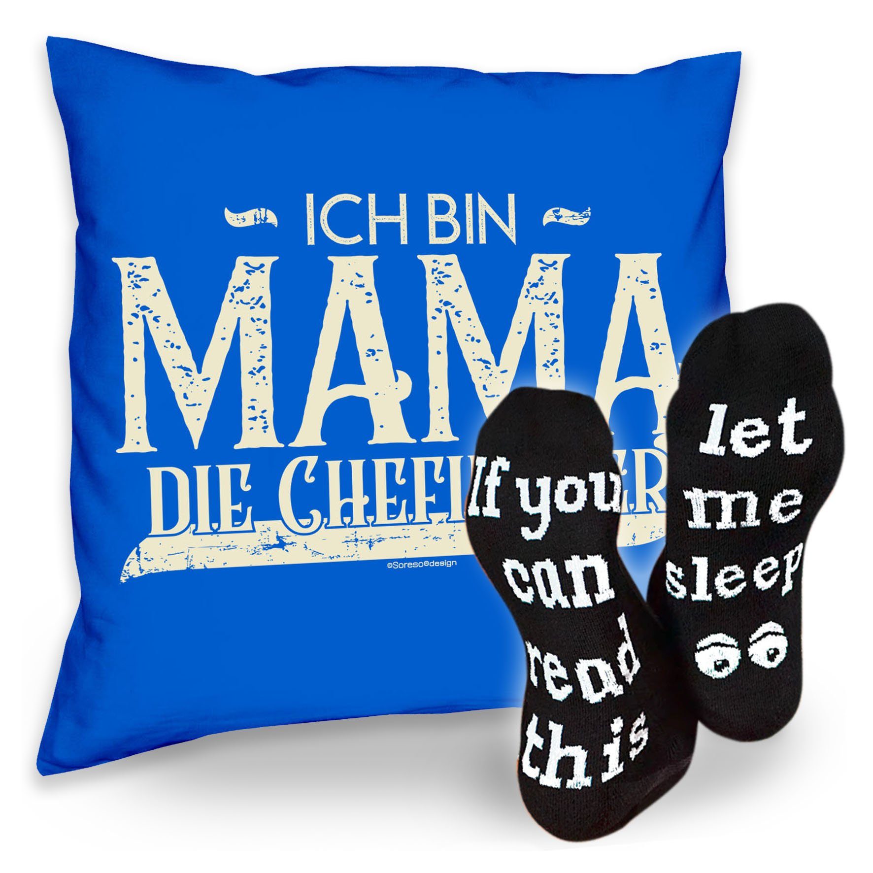 Dekokissen royal-blau bin Mama Socken die Sprüche Chefin Sleep, & Kissen Soreso® Muttertagsgeschenk hier Mama Muttertag Ich