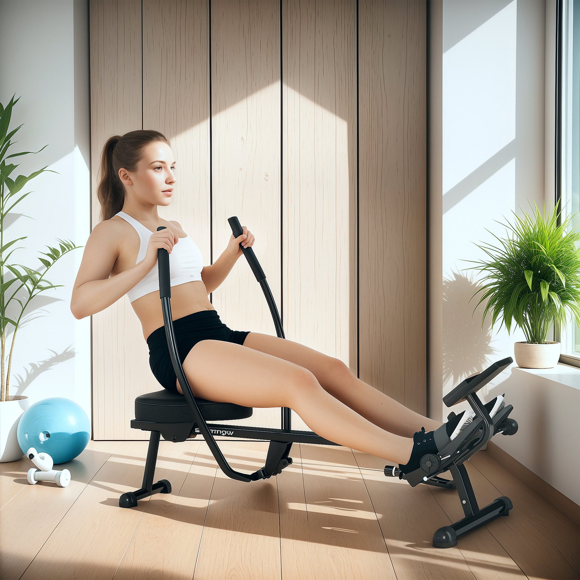 SPORTNOW Rudergerät Cardiotraining zu Hause (Set, 1-tlg., Ruderzugmaschine), 12 Widerstandsstufen, LCD, Doppelpaddel