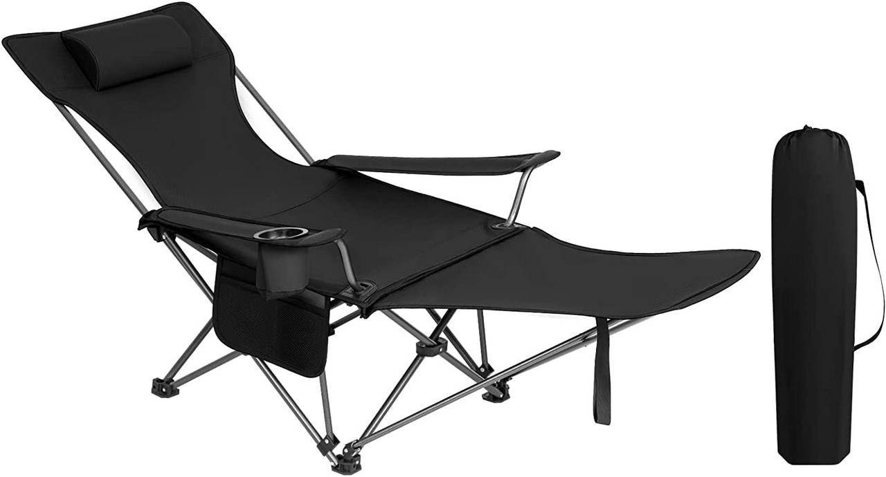 Armlehnen Outdoor mit für Campingstuhl klappbar Woltu (1 Getränkehalter St), Schwarz