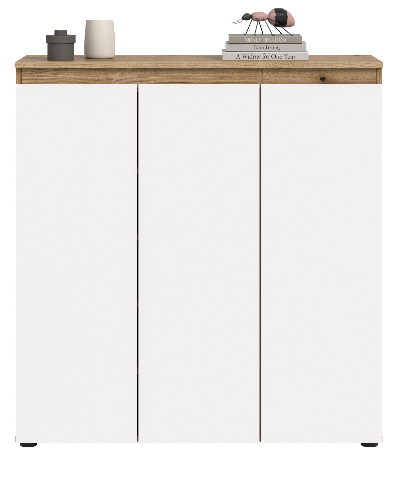 Inn.Furn Kombikommode Assino (Hohe Mehrzweck Kommode in Eiche mit Weiß, 3-türig, 105 x 111 cm), variabel einrichtbar, bis zu 10 Fächer