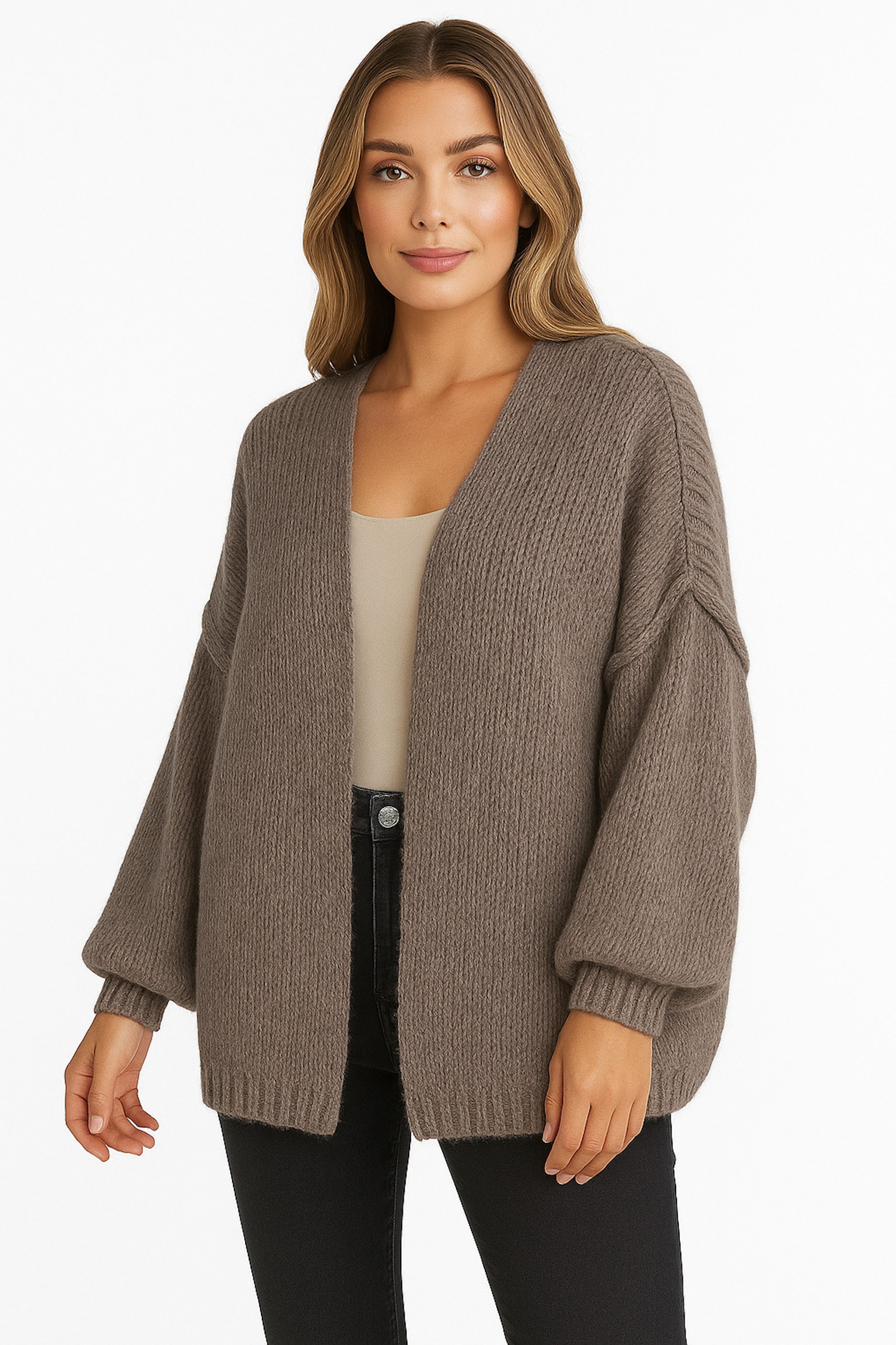 Cardigan Worldclassca Strickjacke Cardigan Uni Open Front Pullover Lang Casual
