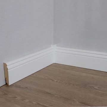 PROVISTON Sockelleiste MDF, 19 x 80 x 2400 mm, Weiß, Fußleiste, MDF foliert