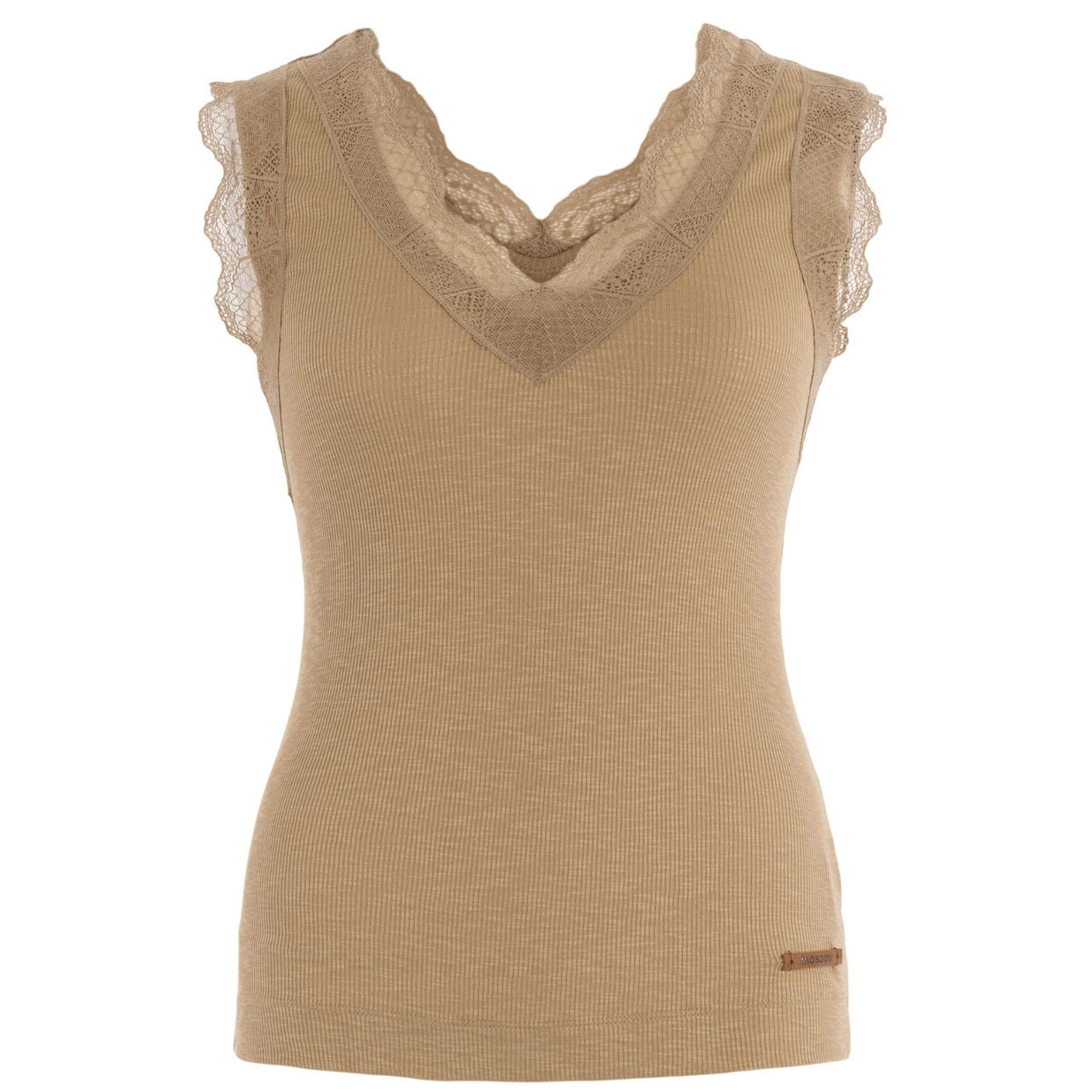 Trägertop Lace Top mit Spitze Rippstricktop aus Baumwolle in versch. Farben