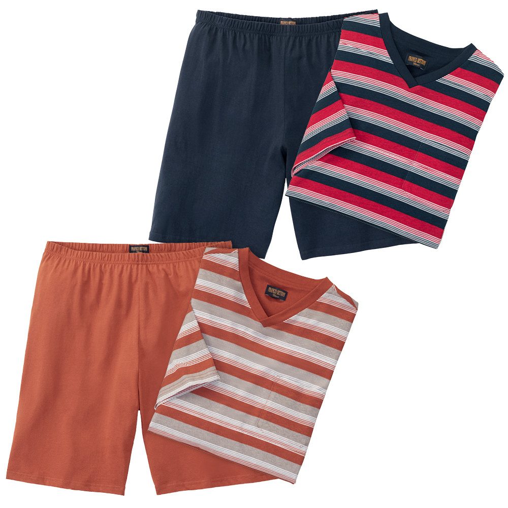 Franco Bettoni Pyjama (Set, 4-teiliges Pyjama-Set: 2 Kurzarm-Shirts, 2 Shorts) aus reinster Baumwolle