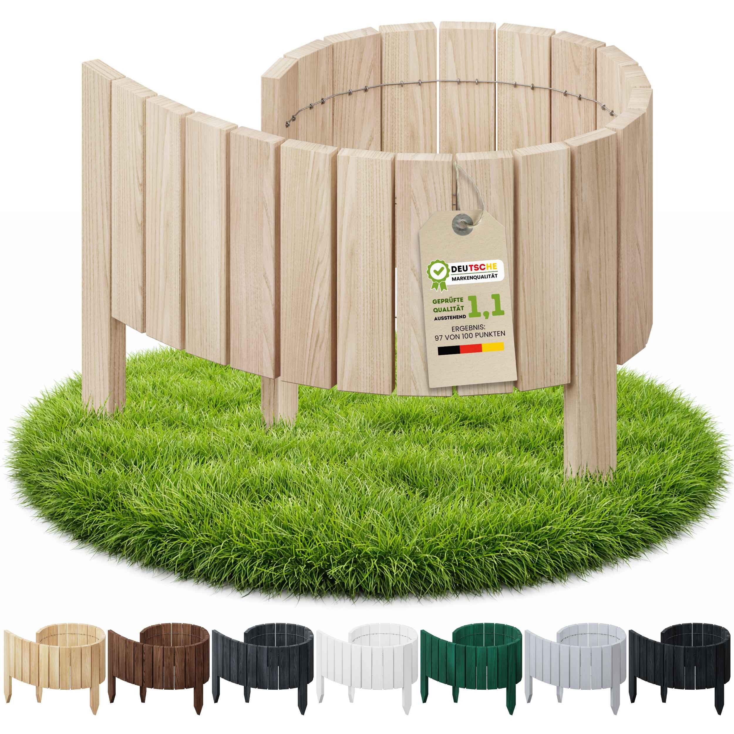 Floranica Palisade Flexible Beeteinfassung Rollborder Beetumrandung Rasenkante Holzzaun, LxH: 100x10 cm, Unbehandelt, Rasenbegrenzung Dekozaun Umzäunung von Blumenbeeten Kräutergarten Wege