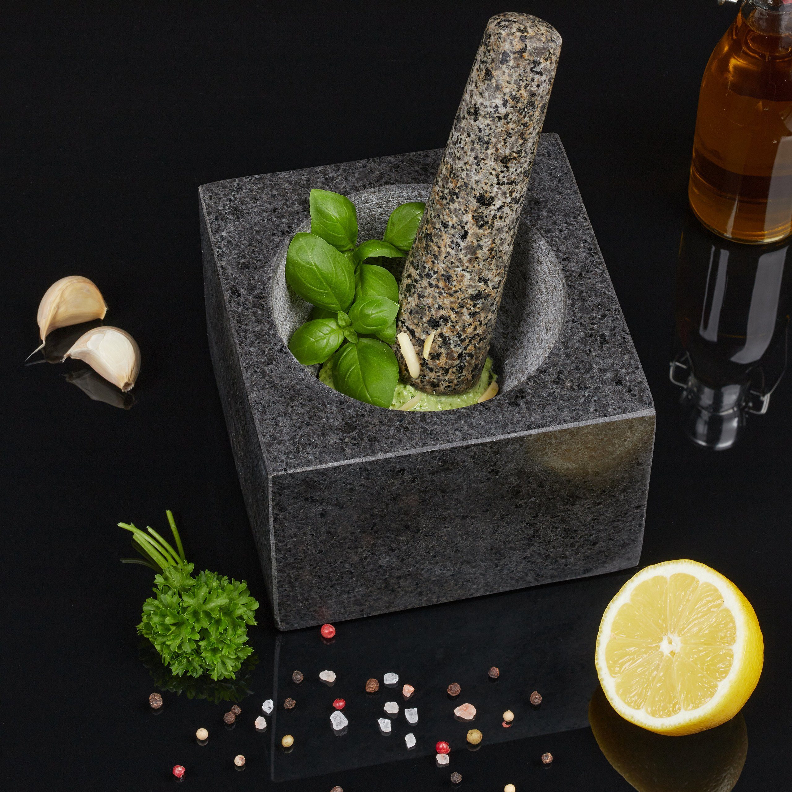 relaxdays Mörser Eckiger Mörser mit Stößel aus Granit, (2-tlg) – Bild 5 von 5