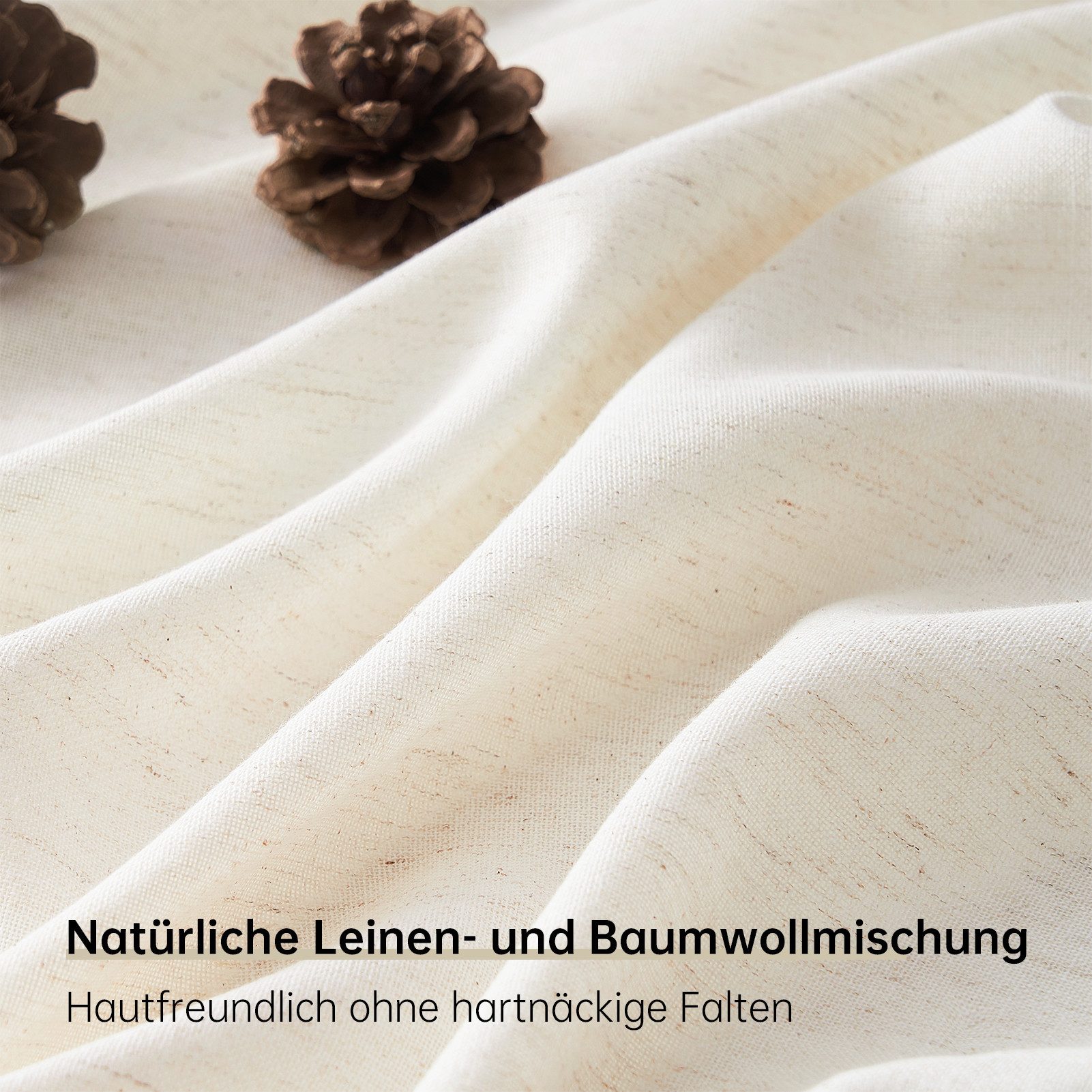 Topfinel Gardine Leinenoptik Gardinen mit Ösen Vorhänge für Wohnzimmer (2 St), Ösen, halbtransparent, vorhänge kinderzimmer halbtransparent Naturfarbe 140x160 S – Bild 3 von 5