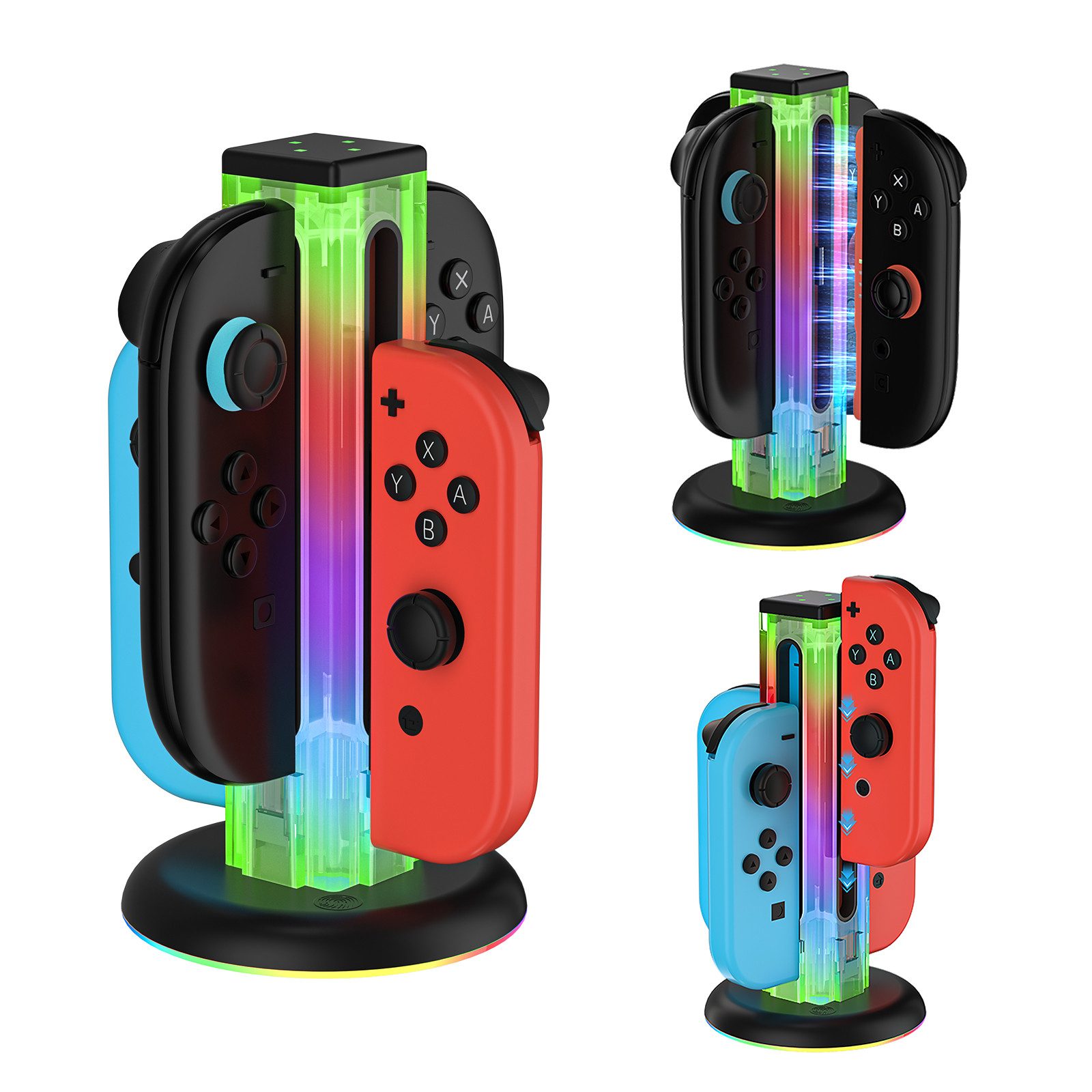 Forrlite Ladestation für Nintendo Switch 2 Joycon, 4-in-1 Joy-Con Controller Zubehör Nintendo (Magnetische Plug-in Joy-Con Ladegerät mit Ladekabel, RGB-Licht und individueller LED-Anzeige, Ladestation Zubehör Kompatibel mit JoyCons für Switch 2/Switch/OLE