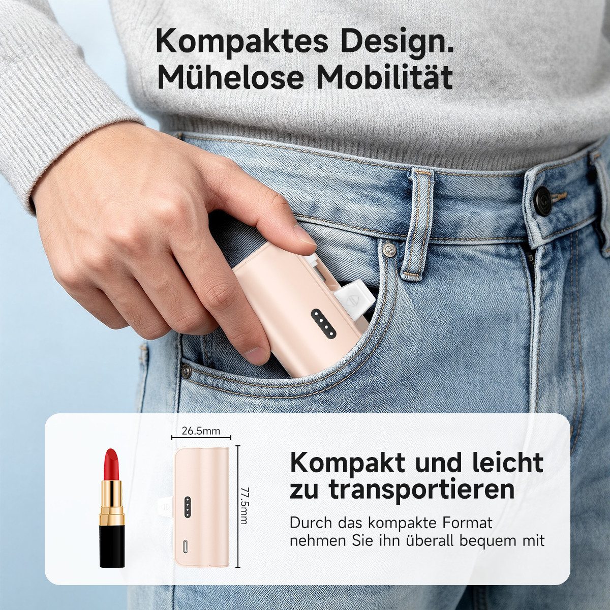 AeroAxis 2 in 1 5000mAh Powerbank Tragbar Ladegerät Externer Akku für Handy Powerbank 5000 mAh, Kompakt & Leicht, Ideal für Reisen,Outdoor – Bild 5 von 5