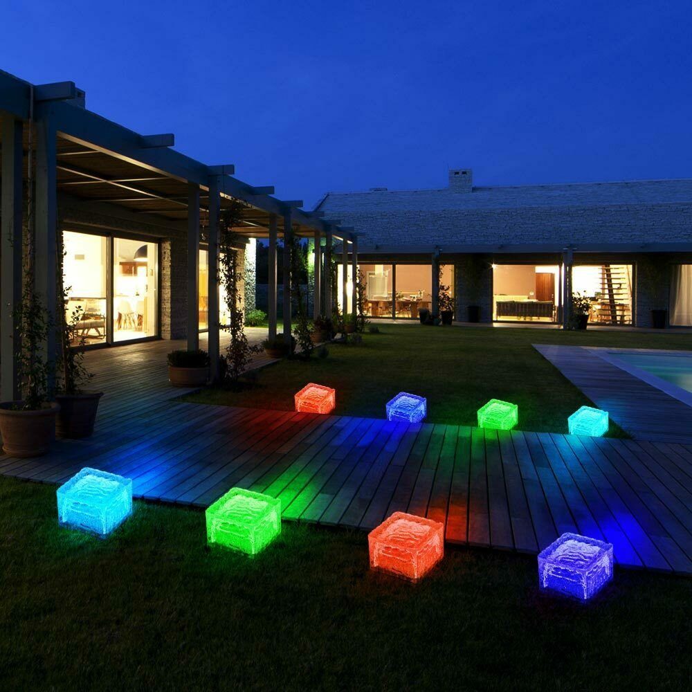 Solar Würfel LED Farbwechsel Farbwechsel, bunt Gartenleuchte, etc-shop 2er Eis RGB verbaut, LED-Leuchtmittel Set Leuchten fest