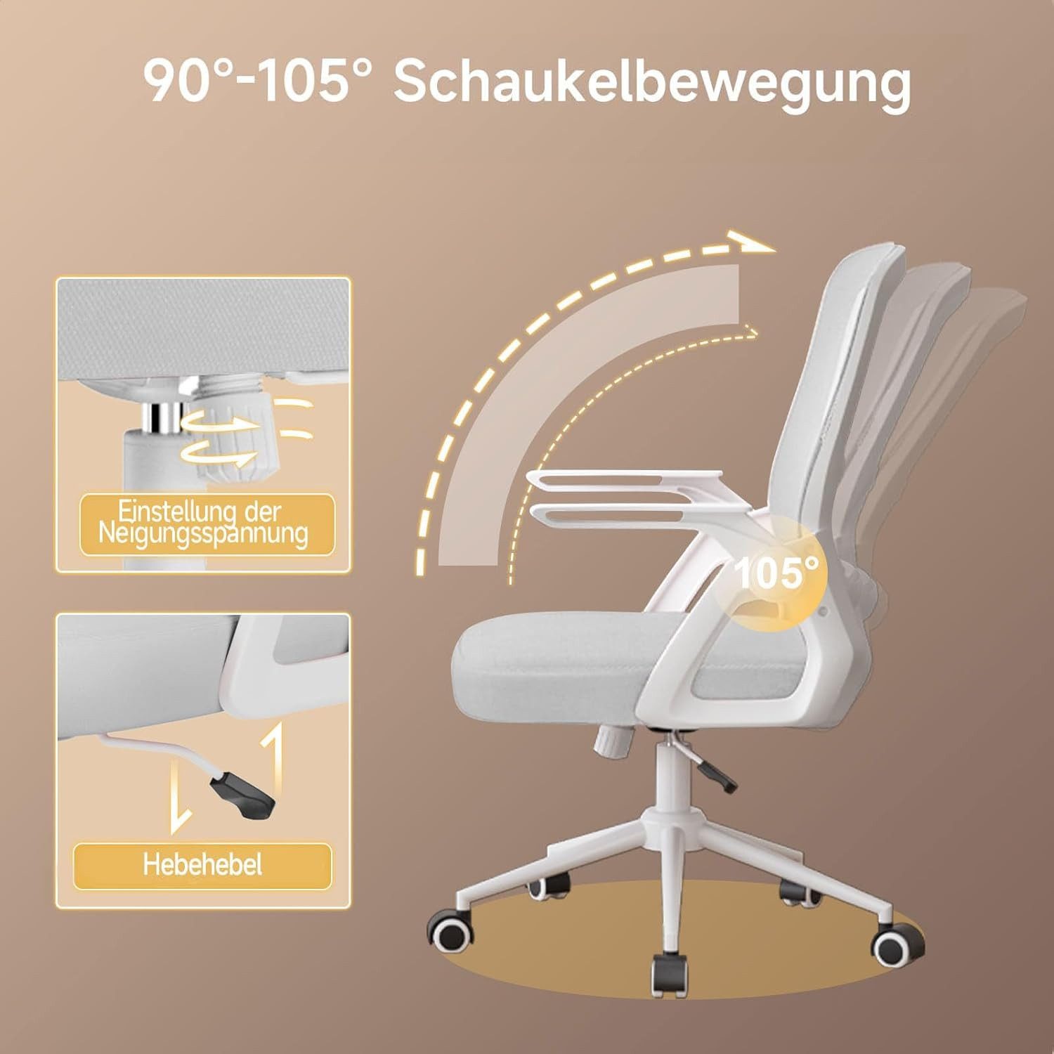ZAISZE Bürostuhl Ergonomischer Bürostuhl mit Mesh-Rückenlehne und Lendenstütze (Verstellbarer Armlehnen, Atmungsaktiv, Höhenverstellbarer Schreibtischstuhl mit  – Bild 4 von 5