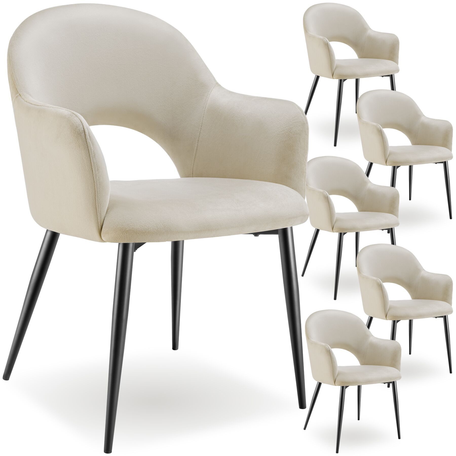 tectake Esszimmerstuhl Armlehnstuhl in Samtoptik, gepolstert, 57 x 61,5 x 87,5 cm (Polsterstuhl Sachel in creme, 6 St), pulverbeschichtete Stahlbeine, bodenschonend, Belastbarkeit 120 kg